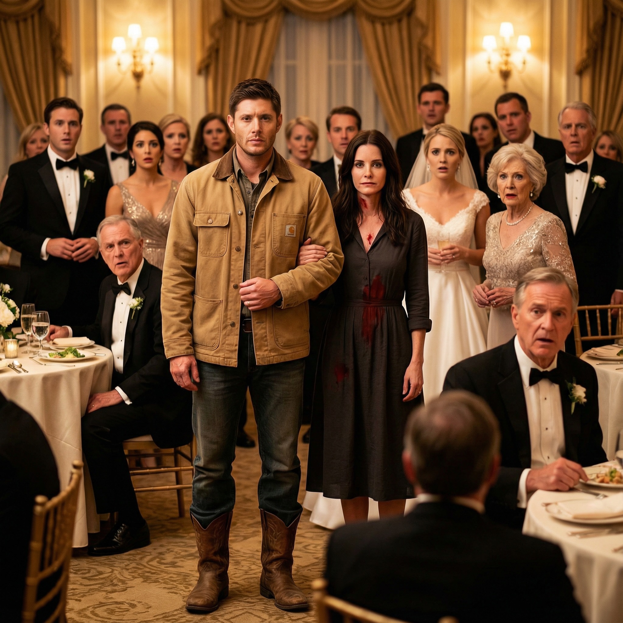 I never told my family that my “farmhand” husband was actually the billionaire investor they were desperate to impress. At my sister’s wedding, my mother seated me by the trash in the rain and said, “We’ll bring you leftovers.” My sister sneered that I was an embarrassment and poured wine down my dress. They laughed—until my husband walked into the ballroom. In that moment, their perfect world cracked, and every smile on their faces disappeared.