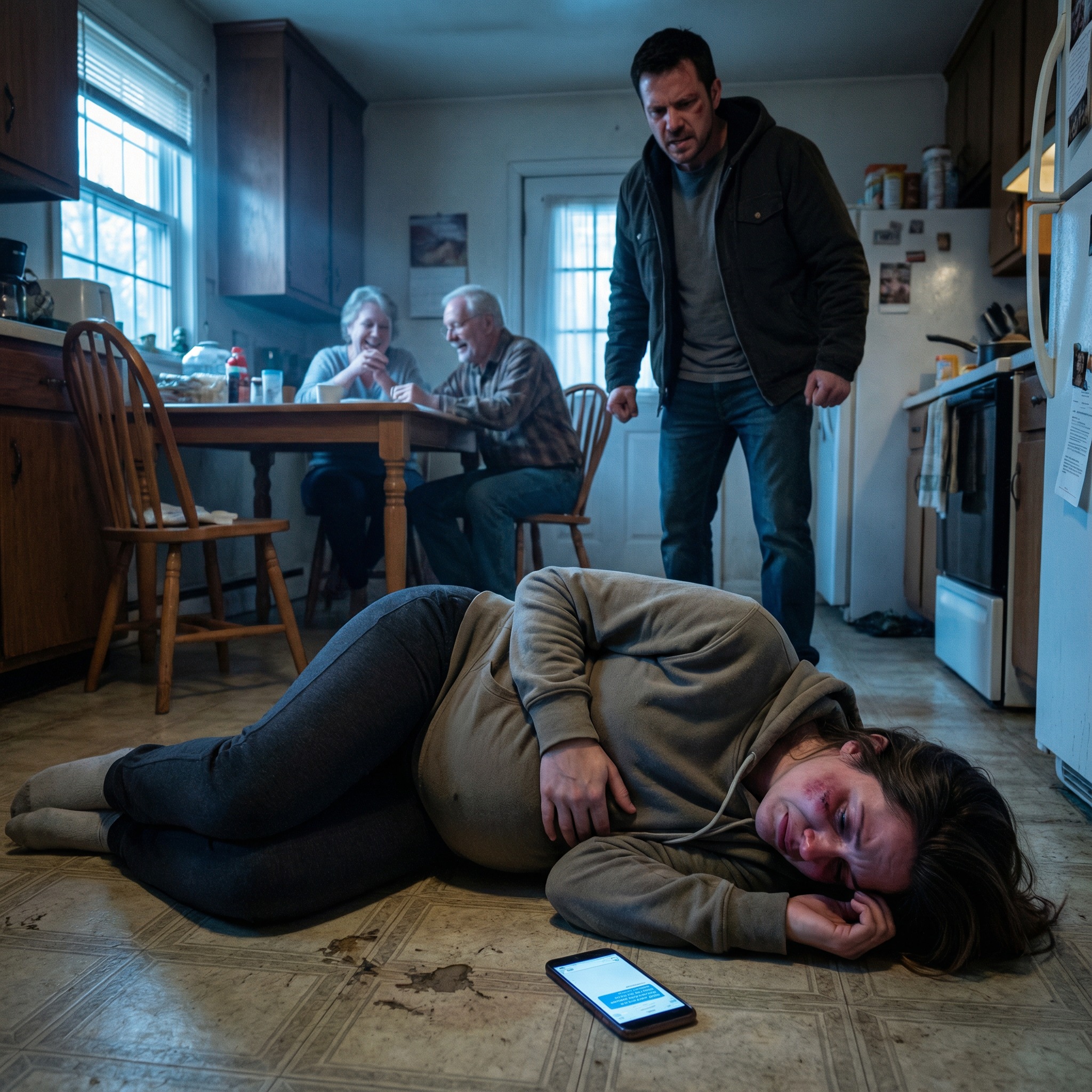 “Get up, you lazy cow! Do you think being pregnant makes you a queen? Get downstairs and cook for my parents—now!” my husband screamed at 5 a.m., dragging me out of bed. His parents sat there laughing as I collapsed on the floor in pain. They didn’t know that before I blacked out from the beating, I had managed to send one life-saving text.