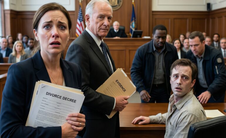 On the bus to my divorce hearing, I gave my seat to a frail old man shaking beside me. He smiled and said, “Mind if I come with you? I have unfinished business.” I laughed—until he followed me into the courthouse. When my husband looked up and saw him, the color drained from his face. He whispered, “This… this can’t be happening.” That’s when I learned who the old man really was—and why my divorce would change everything.