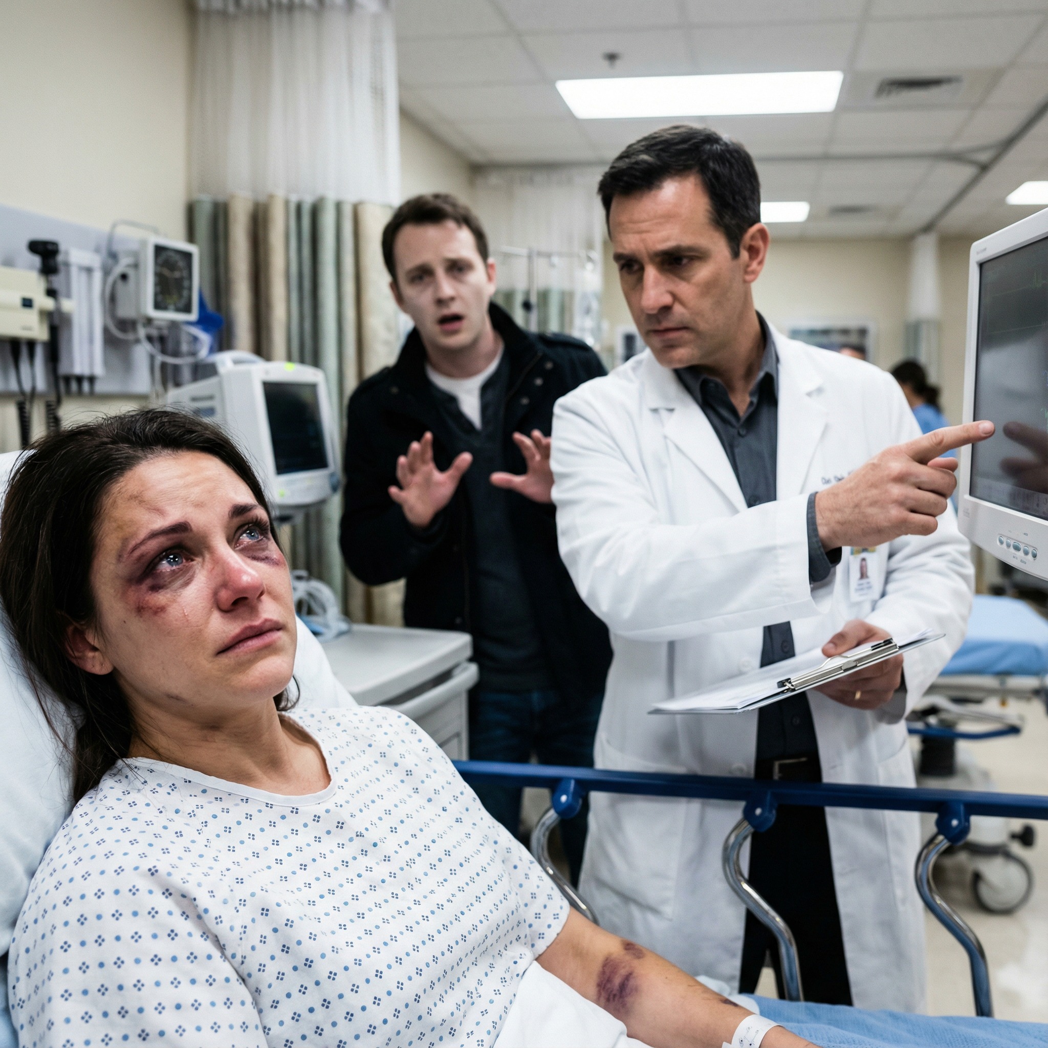 He hit me every day over the smallest things—burnt toast, a late reply, a wrong look. “You made me do this,” he’d hiss. One night, panic swallowed me whole and I collapsed. At the hospital, he told them, “She slipped in the shower.” I stayed silent—until the doctor looked up and said quietly, “These injuries don’t come from a fall.” That’s when my husband started shaking.