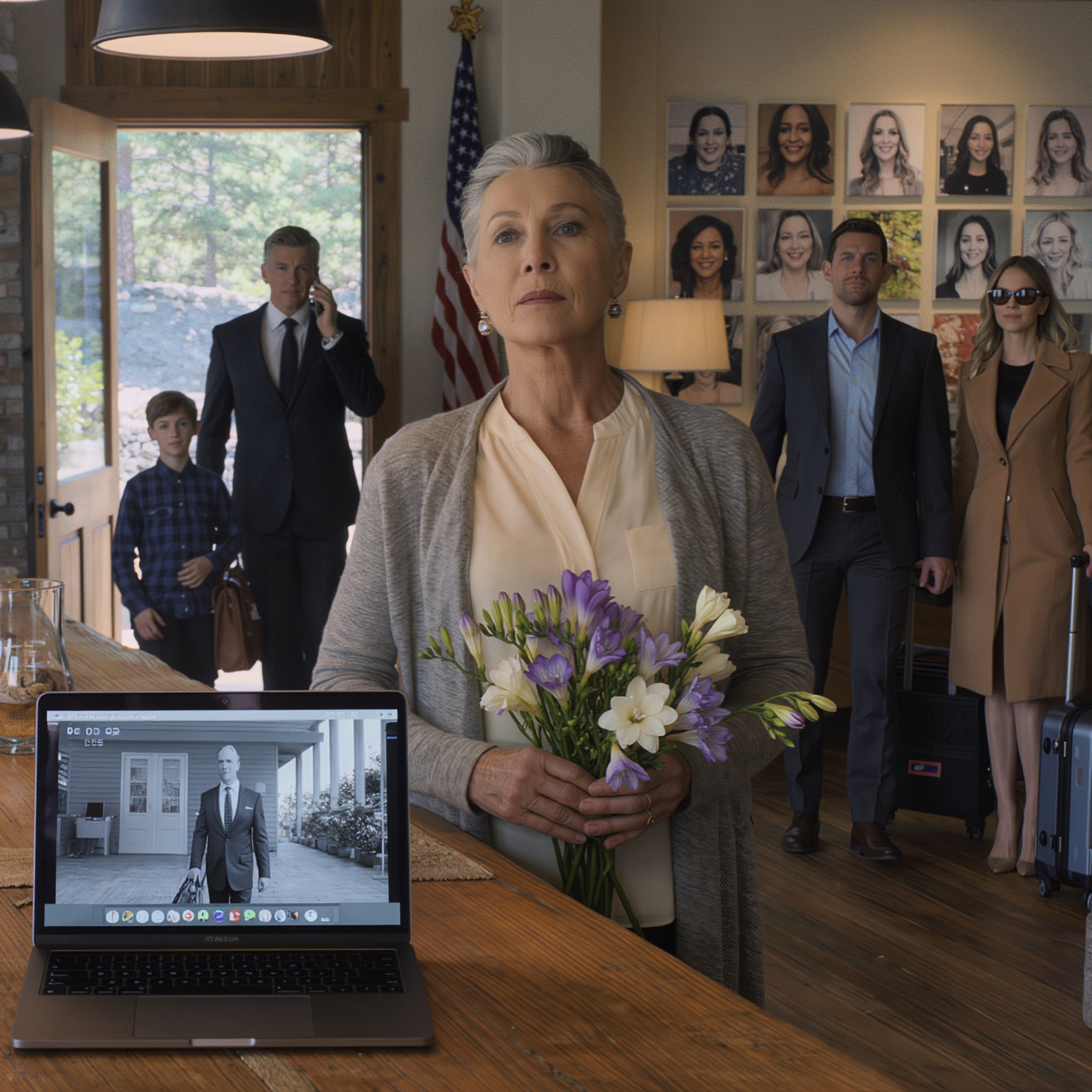 On a quiet mountain morning my son and his wife showed up with suitcases and a stranger in a suit and said, “Mom, we heard you bought a luxury place in the Rockies—let’s reconnect,” but through my own security feed I heard that stranger whisper, “If she refuses, we move her into a facility, call it ‘for her own good,’ and take the land,” and my blood went ice-cold.