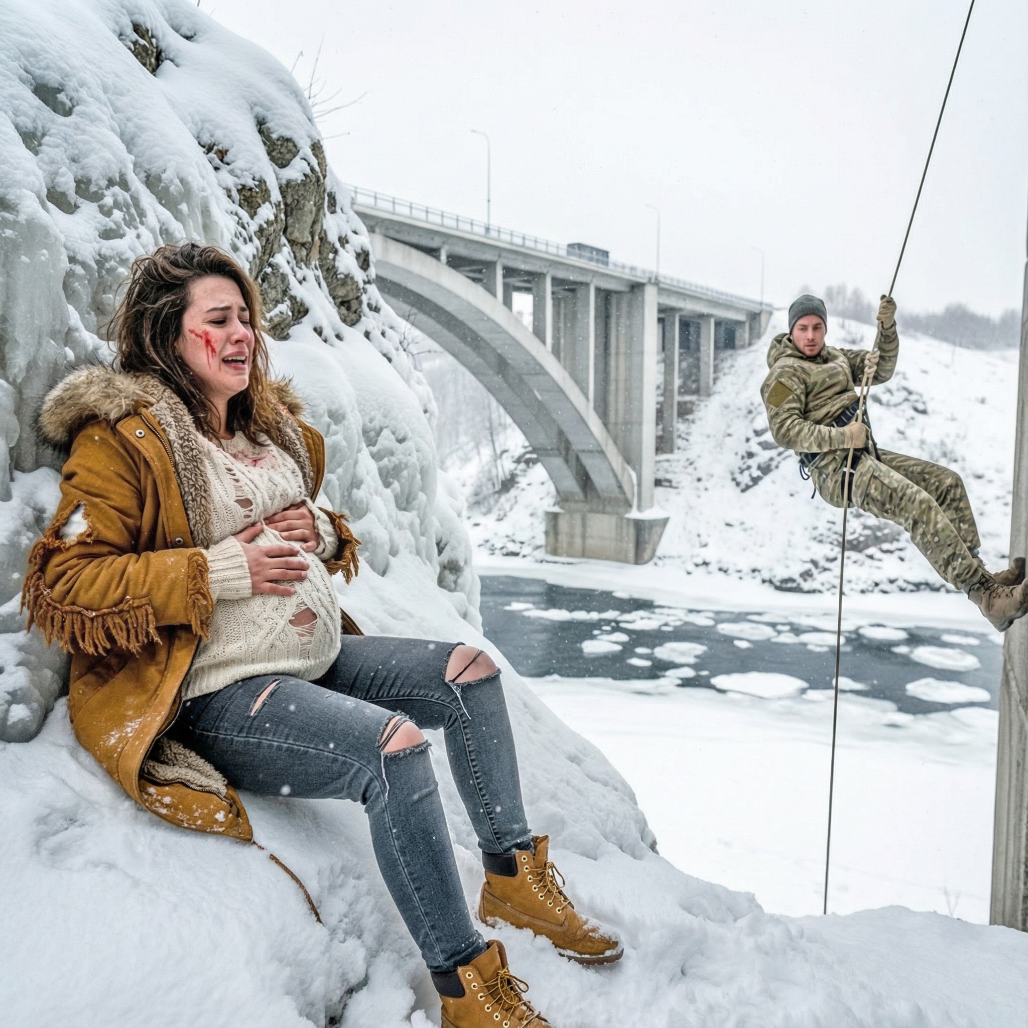 “It’s too dangerous to help you.”Husband And Mistress Set A Trap, Abandon Pregnant Wife Under Frozen Bridge — A Soldier Saved Her