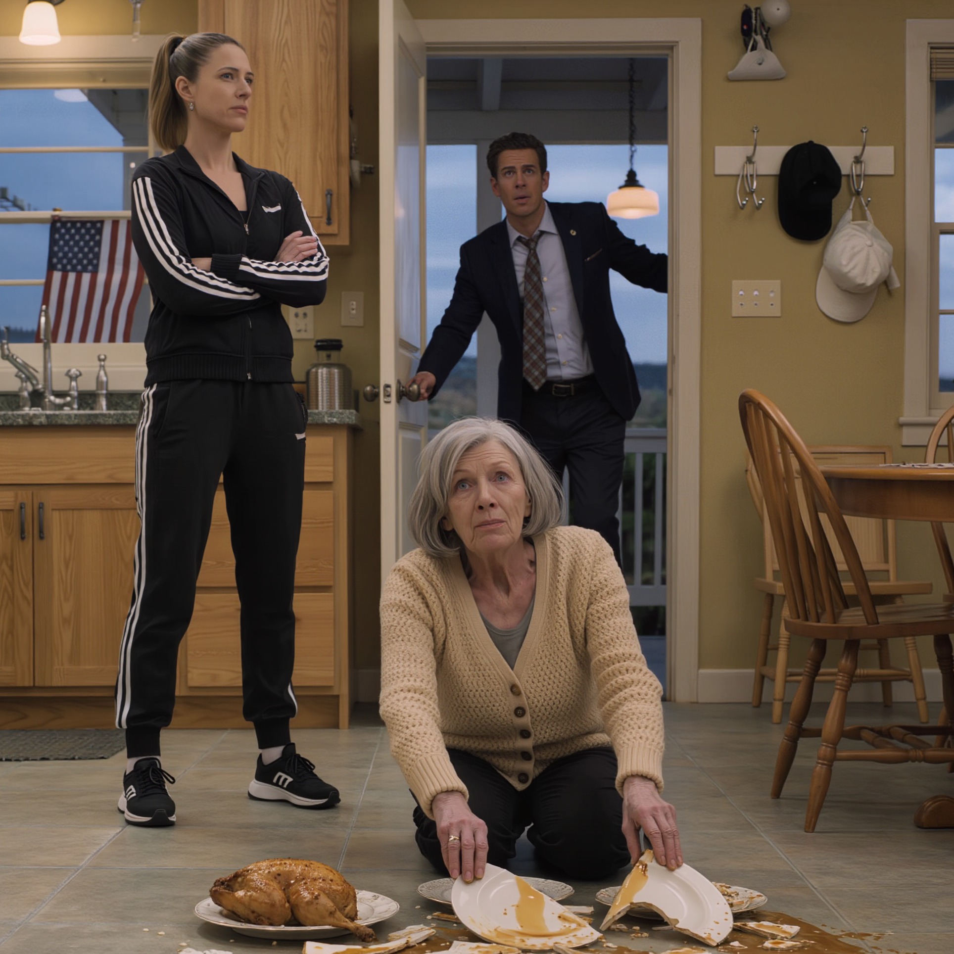 My daughter-in-law threw a meal on the floor and said, “Stop being a burden and go clean it up. If you’re not helping with the bills, you’ll be my maid.” At that very moment, my son walked into the house — and the action he took left her in shock, a moment that turned our quiet suburban home in Maryland into the scene of a reckoning I never saw coming.