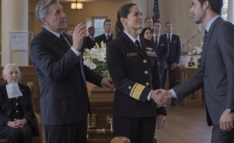 At my mother’s funeral, the dad who threw me out pregnant at sixteen smirked at my Navy dress blues and hissed, “So you finally learned your lesson,” expecting me to shrink, until I held his stare, said one quiet sentence, and my husband stepped forward in a way that made my father’s smile die.