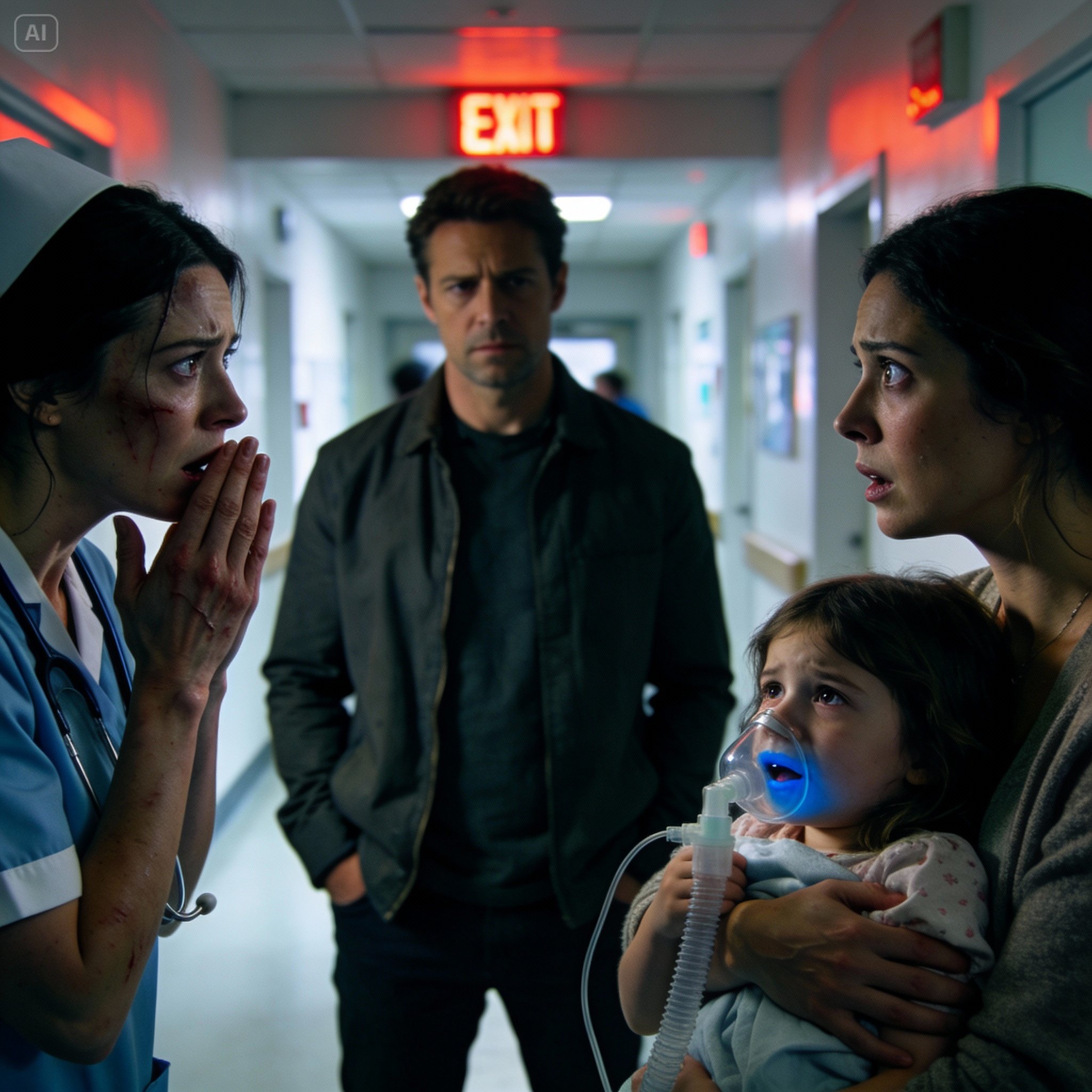 I opened the door and heard my little girl wheezing like she couldn’t catch her breath. My husband stood there calmly and said she just slipped, like it was nothing serious. I picked her up and ran straight to the ER. When my husband arrived minutes later, the receptionist went pale and grabbed my arm. “Ma’am… please tell me you didn’t bring him here,” she whispered.