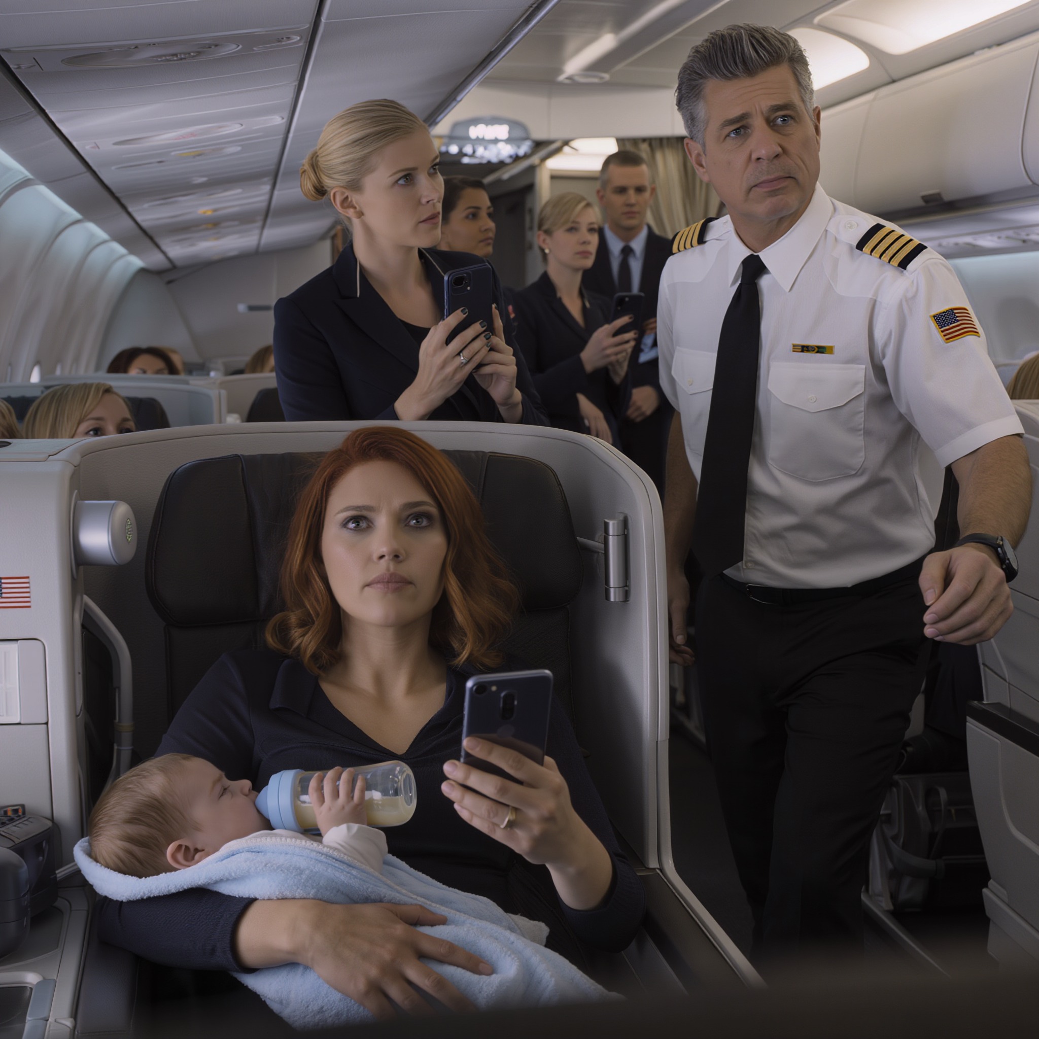 A flight attendant called me “a problem” in first class because my six-month-old wouldn’t stop fussing—and before I could even explain, half the cabin had their phones up like I was the villain. The captain sided with her, security started walking in, and people whispered that I should be kicked off. I didn’t argue. I just stayed calm… and made one call on speaker that changed the whole mood instantly.