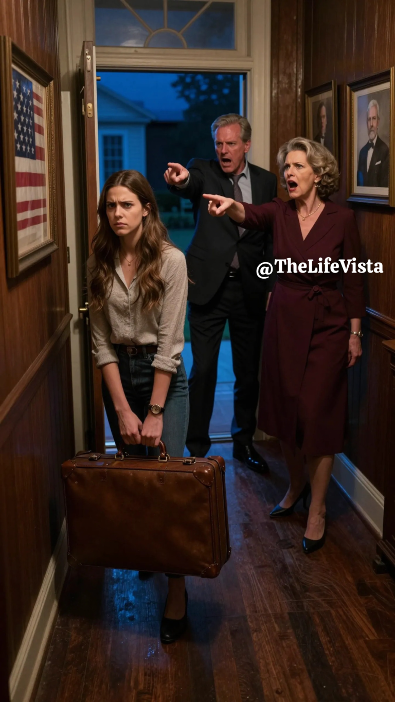 My parents slid a “family emergency” folder across the dinner table and told me, “Just sign it.” Then they dumped my suitcase on the porch, locked the door, and left me standing there in silence. So I walked into a private bank with my grandfather’s scuffed silver card in my hand. The moment the manager checked his screen, his face went completely pale.