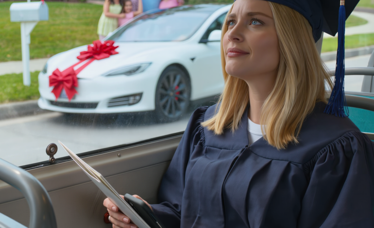 My parents told me to take the bus to my graduation—while buying my sister a Tesla. “Take the bus,” Dad said. “That car is for your sister.” At graduation, the dean announced, “And now… our youngest billionaire graduate…” My parents dropped their programs.