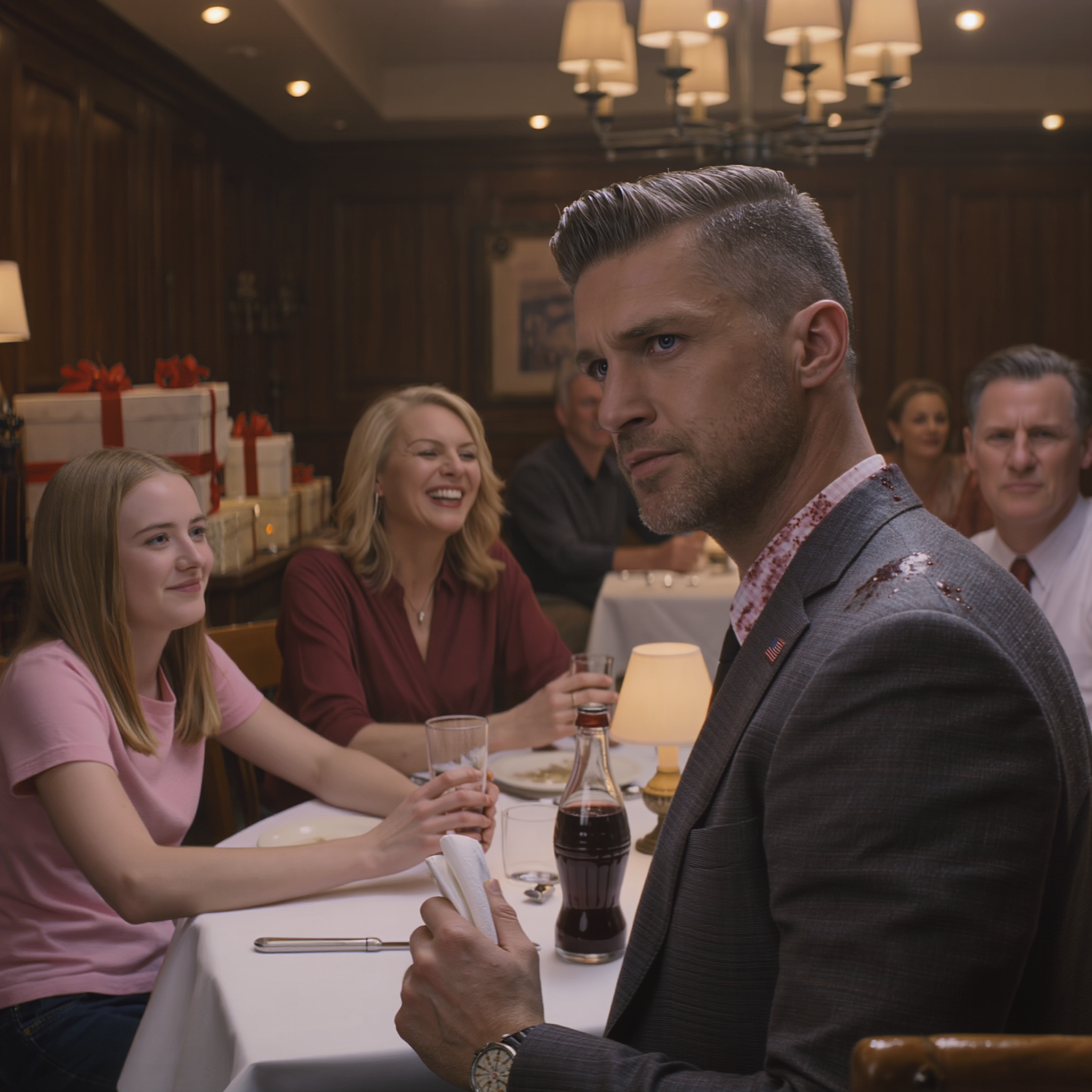 On My 40th Birthday, I Stood Frozen As Cranberry Soda Dripped Down My $1,200 Blazer. My Niece Smirked, “Now You Look Like What You Really Are – A Clown Trying To Be King.” My Mom Laughed, My Brother Said Nothing. But None Of Them Knew… This Night Would Be The Turning Point