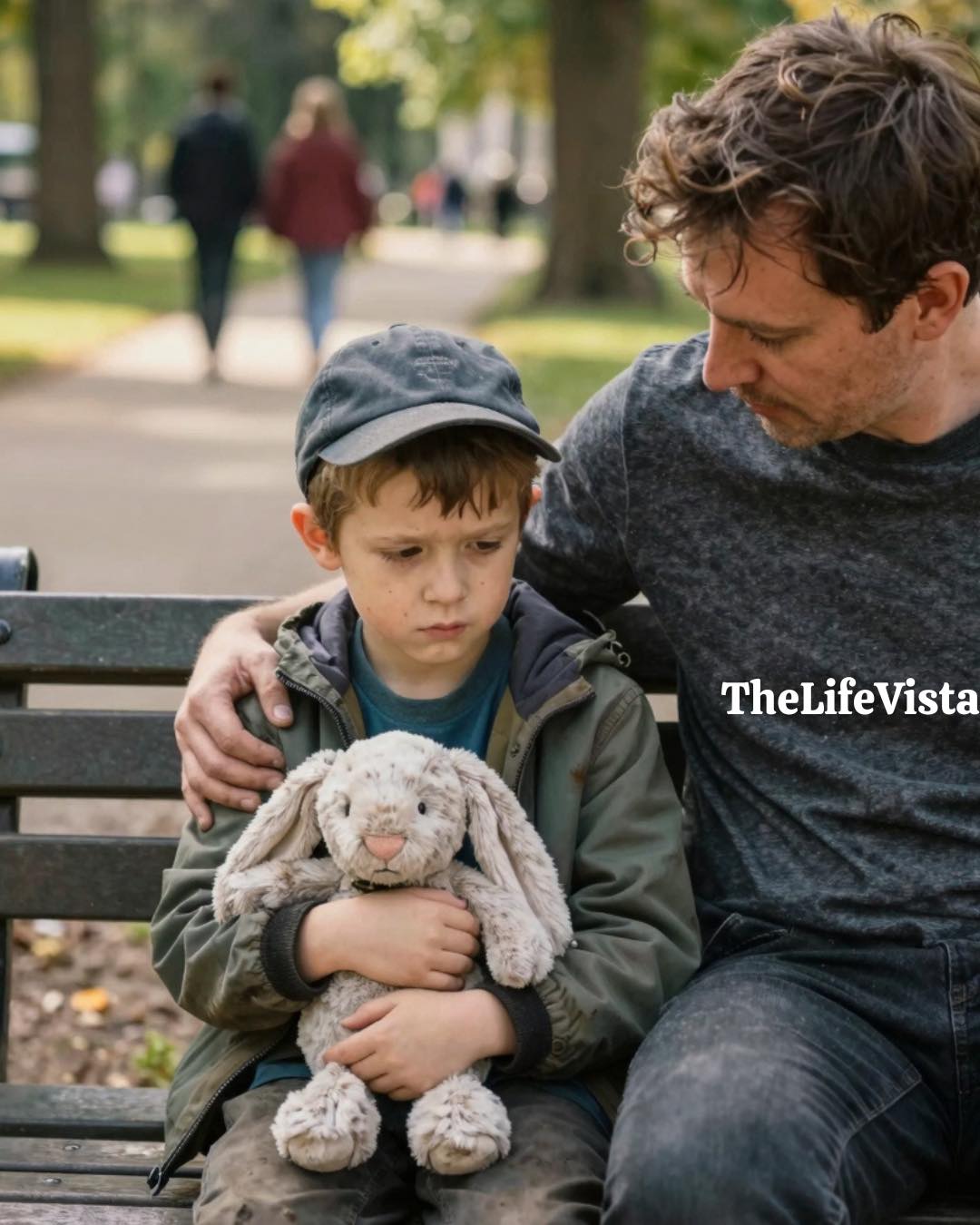 For Weeks I Jogged Past That Same Park Bench, Assuming the Tiny Boy and His Stuffed Rabbit Were Just Waiting for Someone, Until I Saw the Folded Paper, the Crayon Tally Marks, and the Thin Wire Vanishing Into His Sleeve, and I Realized With a Sick Drop in My Stomach That He Wasn’t Playing at All—He Was Logging Every Vehicle, Timing Every Arrival, and Watching the Courthouse Like His Family’s Life Depended on It