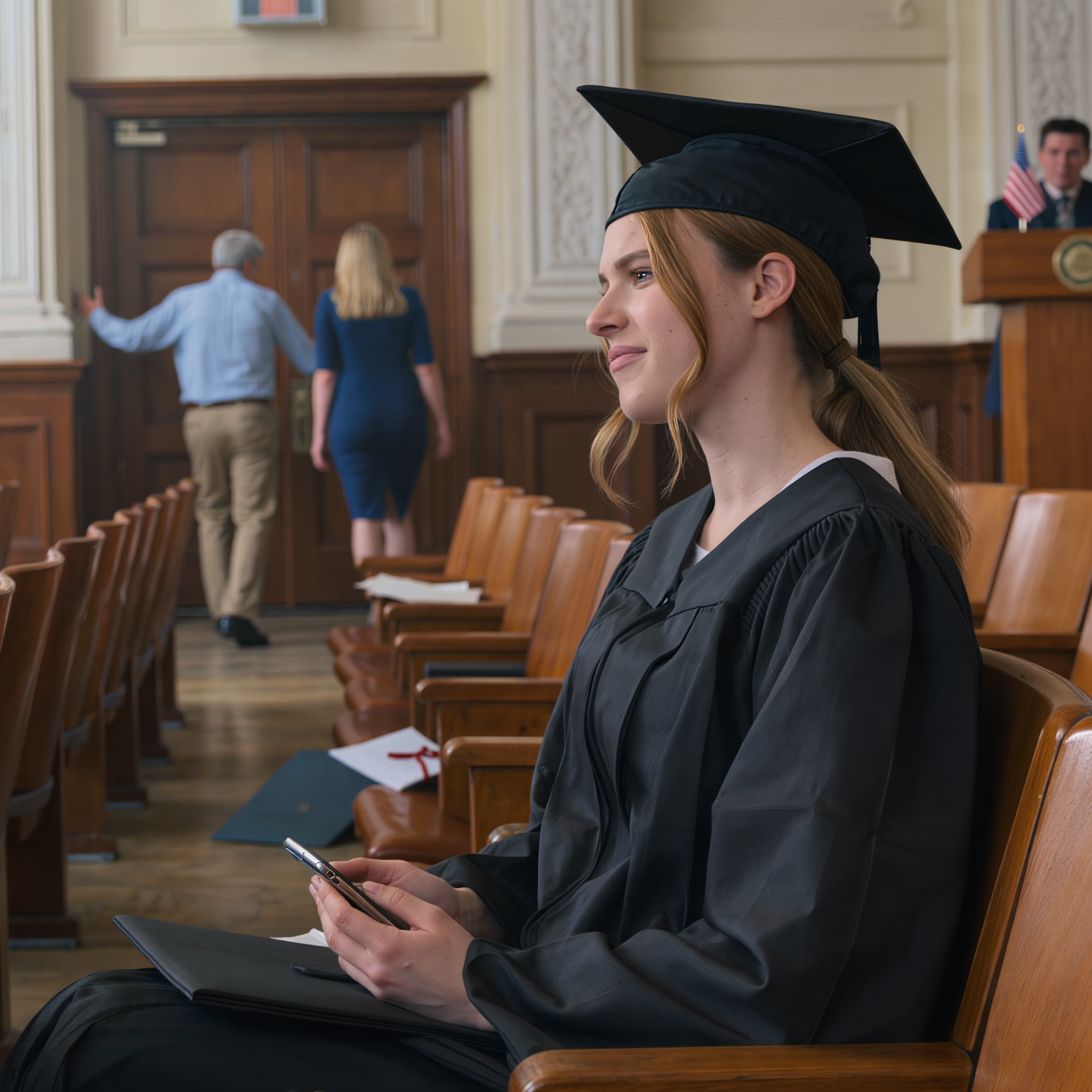 “Take the bus home—Dad has to make it in time to buy your sister a Bentley,” he said right before graduation… 10 seconds later they left two empty seats and turned their backs… then the dean suddenly stopped the program, stared straight into the audience: “Today, we have an exception…”