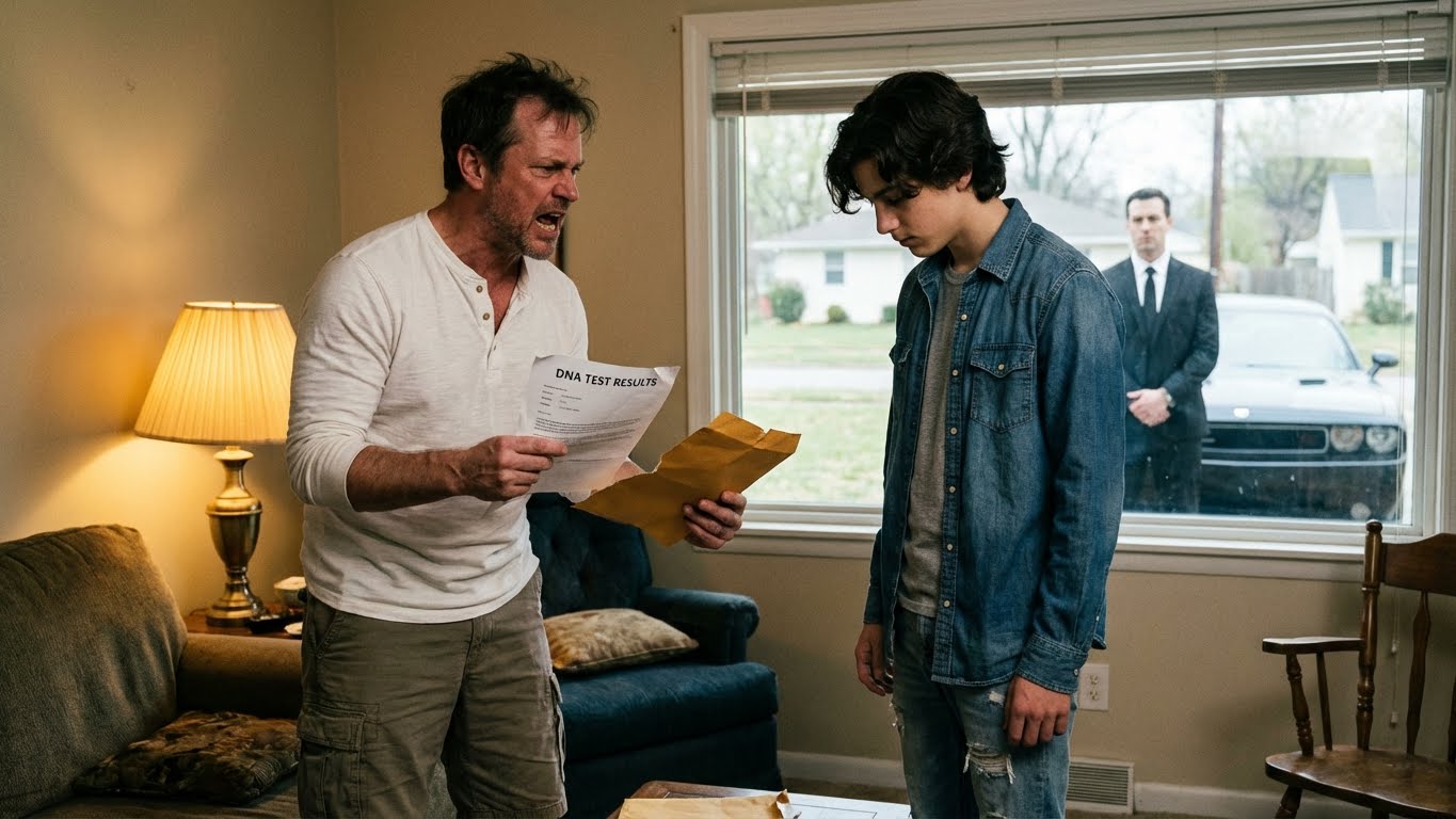 On the day I turned eighteen, he told me I was never really his son — then threw $50 in my face. I said, ‘You’re right,’ and handed him an envelope that made his hands shake. ‘He’s outside,’ I added. He looked out the window… and went pale.