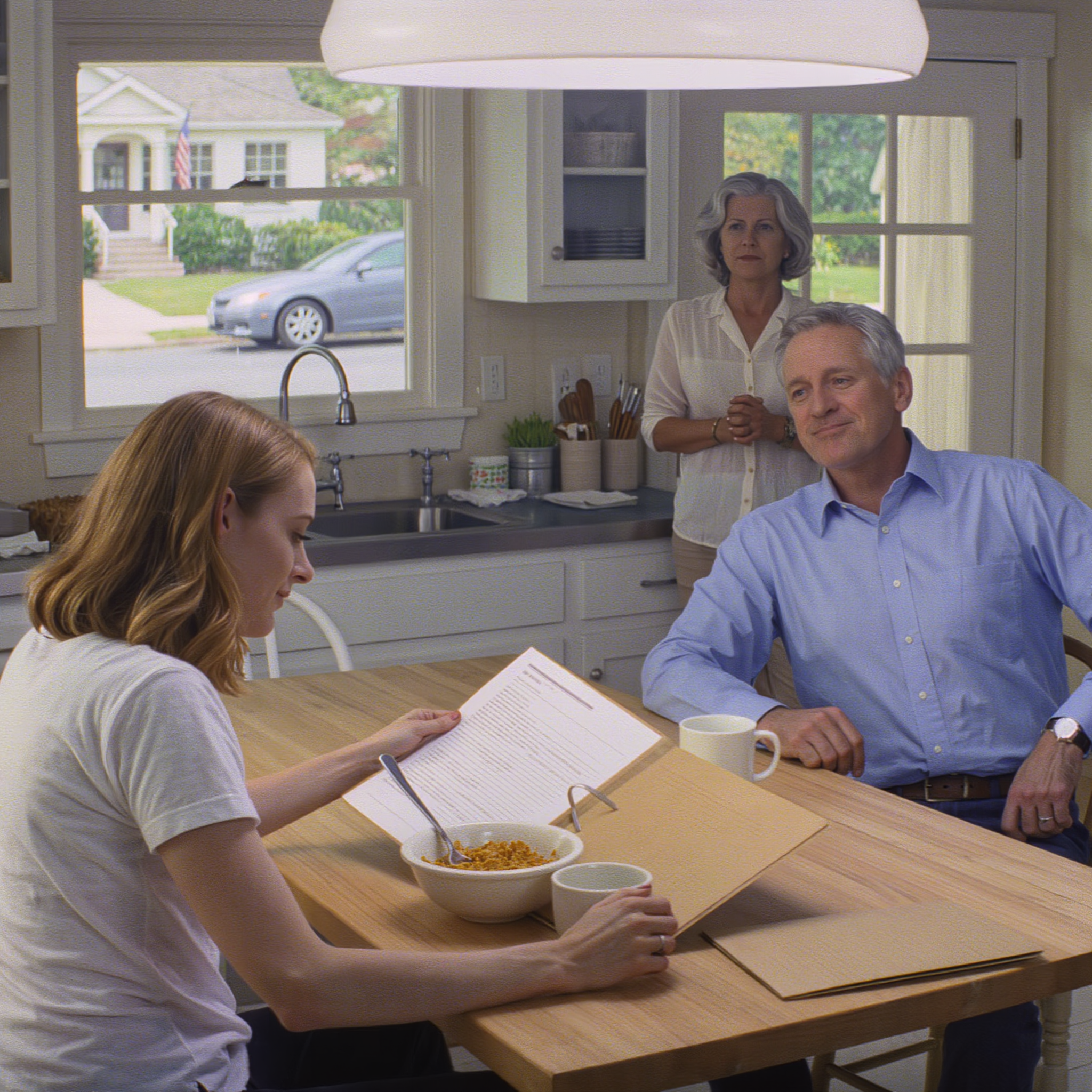 My dad handed me a folder and said, “I used your college fund to pay off your sister’s mortgage — you’ll thank me later.” I just smiled and replied, “If you think so.” Two hours later, his phone rang — and I watched his face freeze as the bank said the transfer had been reversed. Minutes later, headlights pulled in… Posted by  –  29/11/2025