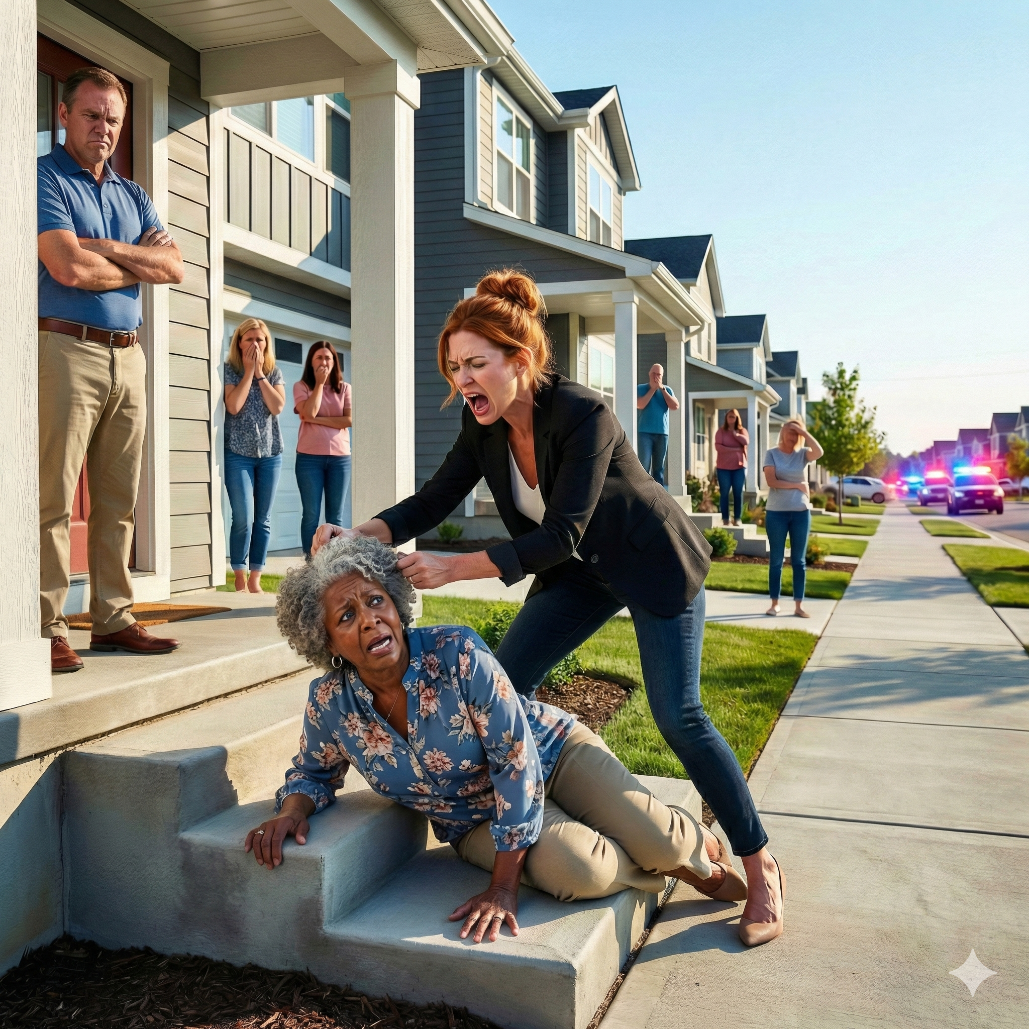 I still hear the crack of my skull hitting the floor when my son-in-law snarled, “Stay down.” My daughter grabbed my hair, dragging me outside as neighbors stared in silence. “Get out. It’s three million. You’re nothing,” she hissed. I thought that was the end. I didn’t know someone was dialing 911. And when the sirens came, everything they built began to collapse.