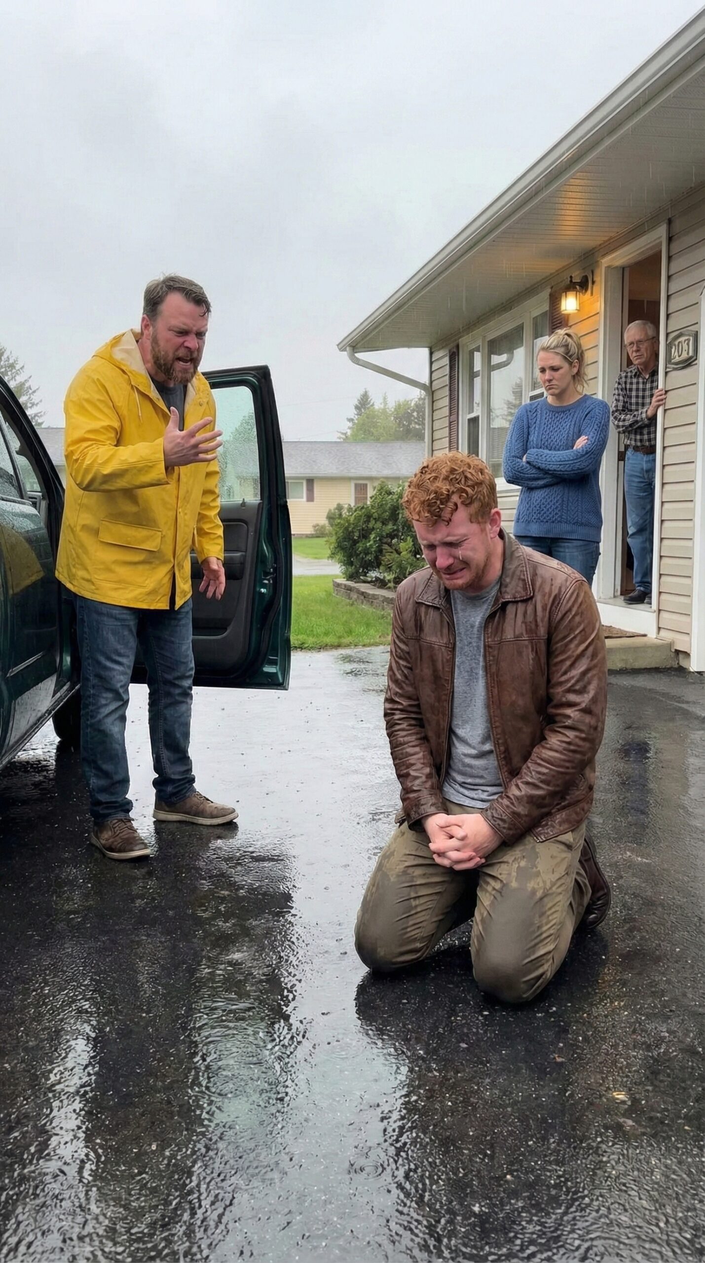 I Found My Daughter Kneeling in the Rain While Her Husband Called It “Discipline.” Inside, they laughed like it was a celebration. I carried her through the door, faced the people who broke her—and spoke five words that ended their control forever