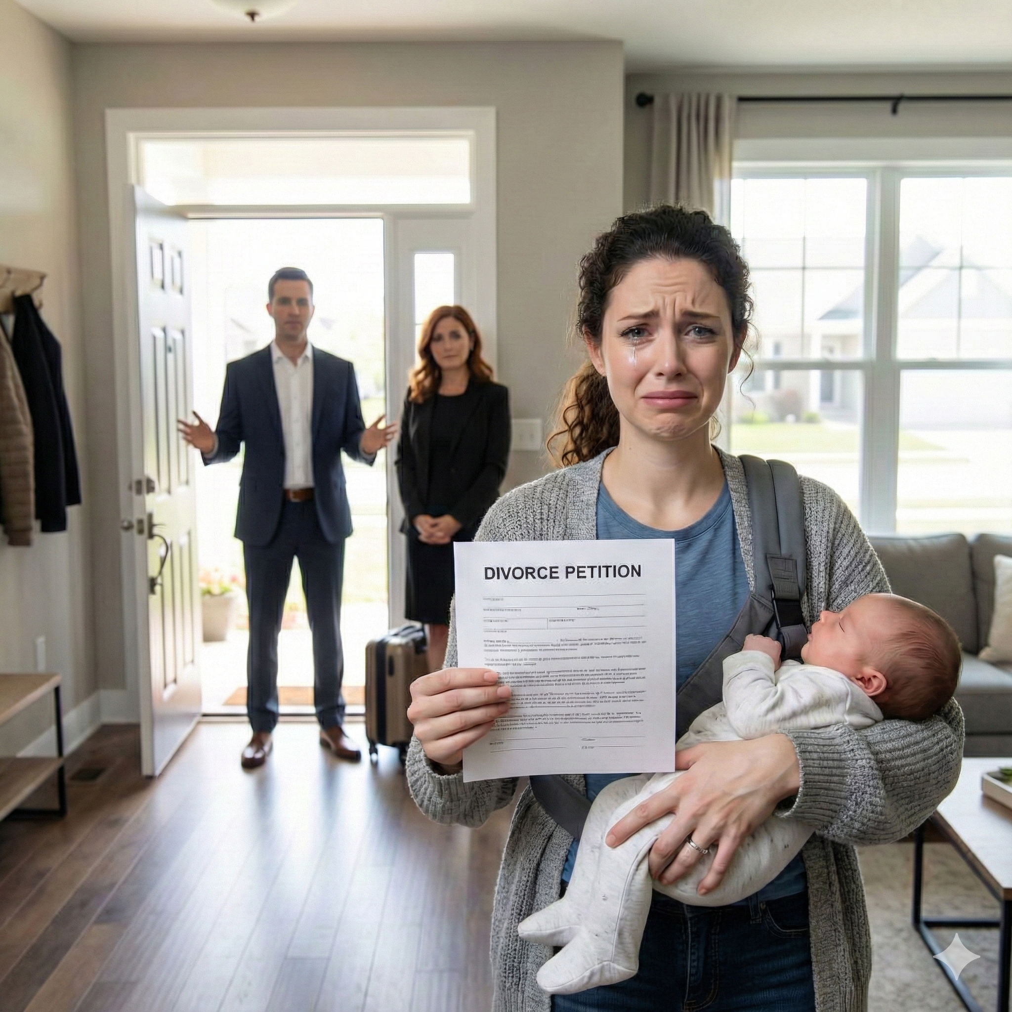 Three months after giving birth, I was still bleeding when my husband opened the door and said calmly, “She’s moving in. I want a divorce.” His mistress stood behind him, smiling like she’d already won. I signed the papers with a cold smile that scared even me. Months later, when they saw me again, his face drained of color—and I finally asked, “Miss me?”