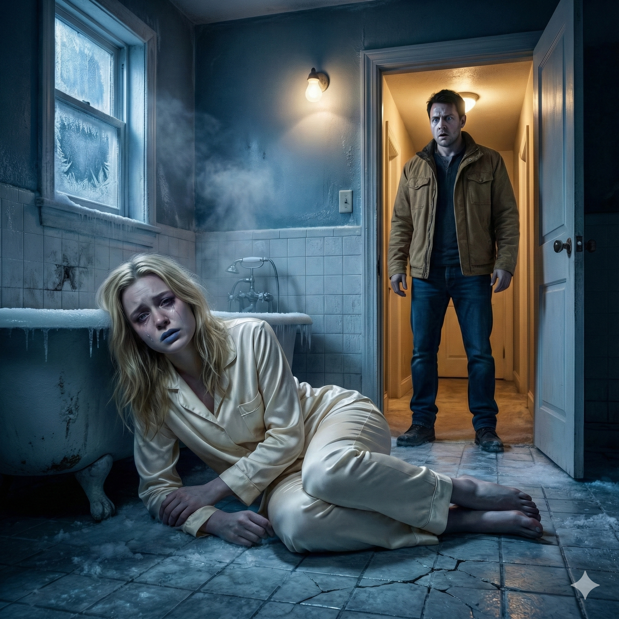 My mother-in-law locked me in a freezing bathroom and walked away. I begged my husband for help, but he dismissed me without concern. When he finally opened the door the next morning, the sight inside drained all the color from his face.