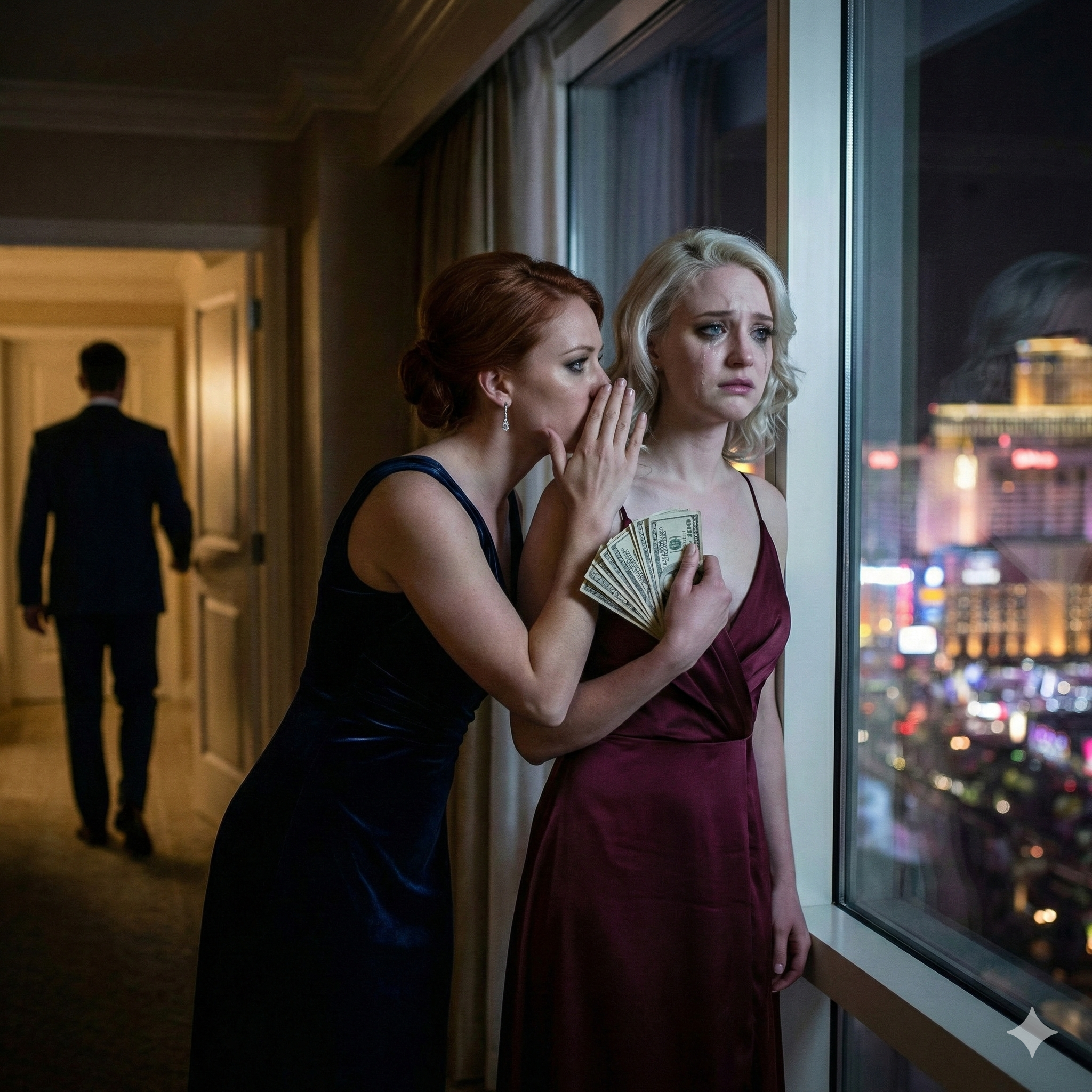 On our wedding night, my husband slipped outside to take a “quick call.” A minute later, the door slammed open. His sister stormed in, trembling, eyes wet. She shoved a thick stack of cash into my hands. “Twenty thousand dollars,” she hissed. “Climb out the window. If you stay, you won’t survive tonight.” My fingers shook around the money as his footsteps neared the door—and I realized I’d married into a lie.