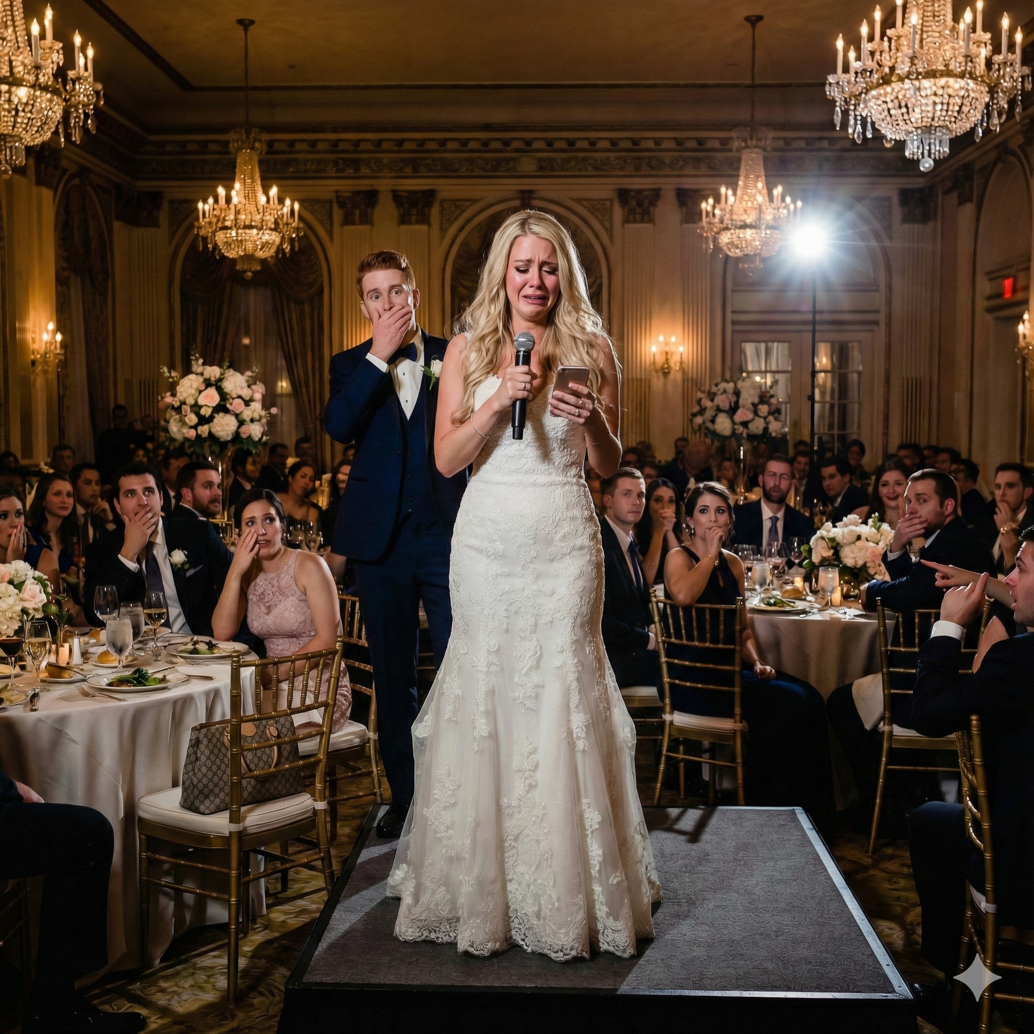 I went to the groom’s room only because I forgot my bracelet. But the moment I opened the door, I heard him call me a “fat pig” and brag that he just needed a few months after the wedding to take my family’s money. I froze—then I hit record. And when I finally stood on that wedding stage, holding the mic, I didn’t say my vows… I exposed everything.