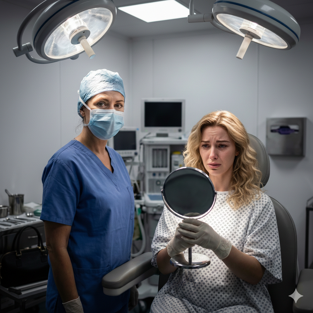 I never told my husband’s mistress that I was the renowned plastic surgeon she booked a consultation with. She didn’t recognize me in my mask and scrubs. She pointed to a photo of me on her phone and said, “I want to look better than this hag my boyfriend is married to. Make me younger so he finally dumps her.” I simply smiled behind my mask and nodded. The surgery was a masterpiece. She believed she was waking up with a face that would make me weep with envy. But when the final bandage was peeled away, her face went pale.