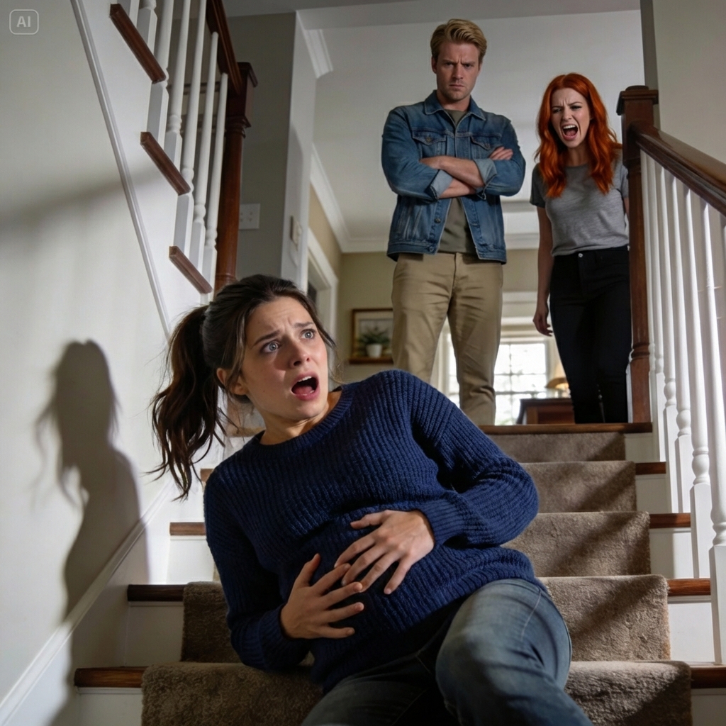 My husband said “let’s see if she’s really pregnant”, then pushed me down the stairs – my sister laughed and my family backed her.