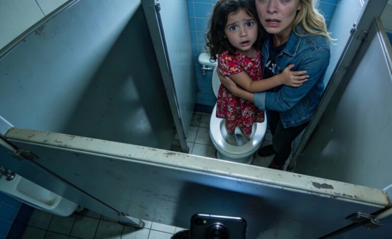 During a shopping trip, my small child urgently dragged me to the restroom. In the stall, she whispered for me to stay still and crouched down.