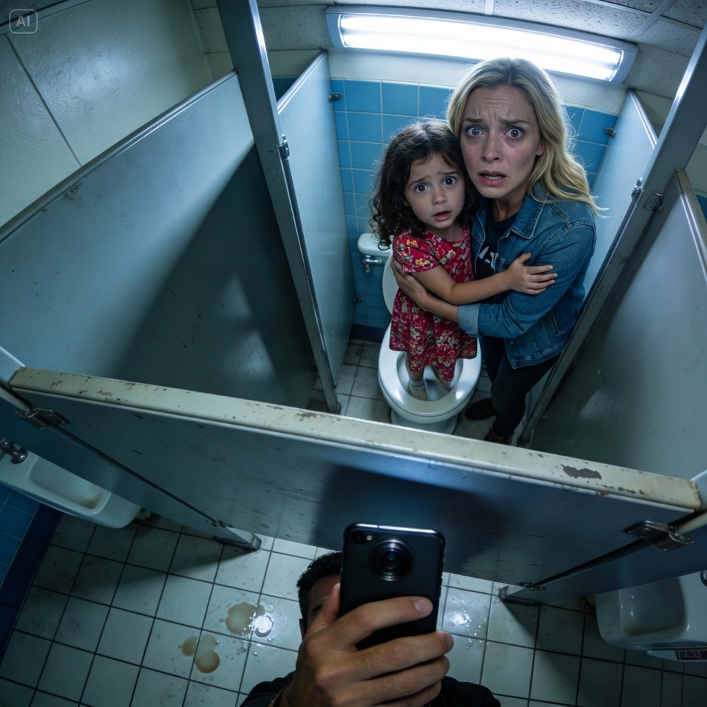 During a shopping trip, my small child urgently dragged me to the restroom. In the stall, she whispered for me to stay still and crouched down.