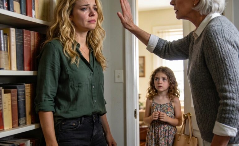 My vision narrowed into crimson droplets soaking into the beige rug as mom’s handprint burned across my cheek. My eight-year-old daughter stood frozen in the doorway, witnessing what I’d spent years protecting her from. Something inside me—something that had bent and yielded for years—suddenly hardened. Family chains finally shattered.