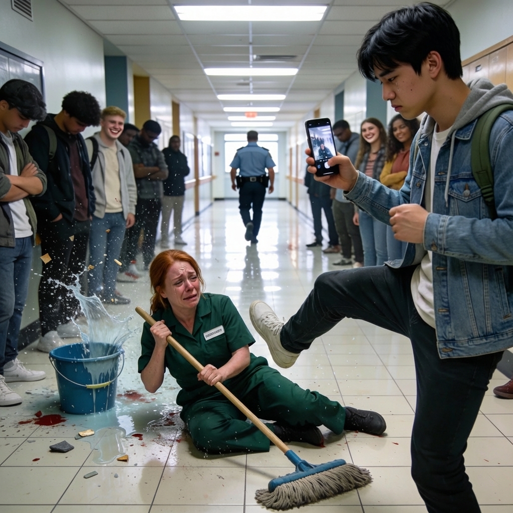 “You’re just the janitor,” the mayor’s son sneered—until the hallway learned who she really was.