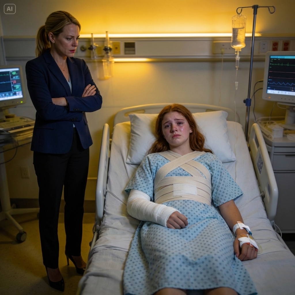 My mom told the nurse I “fell down the stairs,” but the bruises said otherwise. When the doctor looked at the X-ray, he whispered, “These were done over time.” That’s when they told her to leave the room — and everything changed.
