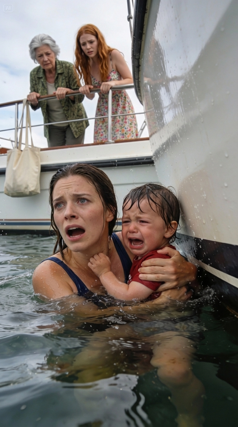 On my parents’ private yacht, my five-year-old son and I were shoved from behind without warning.