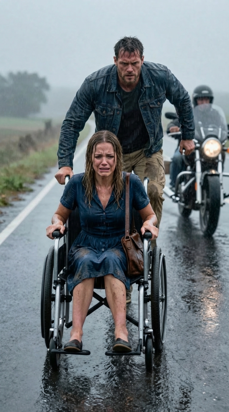 A Woman Sits in a Wheelchair Under Pouring Rain — A Man on a Bike Comes to a Stop, and Nothing Goes the Way It Should
