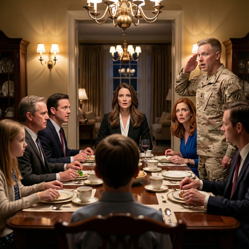 My sister laughed at dinner: ‘Meet my fiancé, a Ranger.’ She mocked my uniform. Then he saw the task force patch, froze, snapped to attention, and barked, ‘Maya, stop. Do you know what that means?