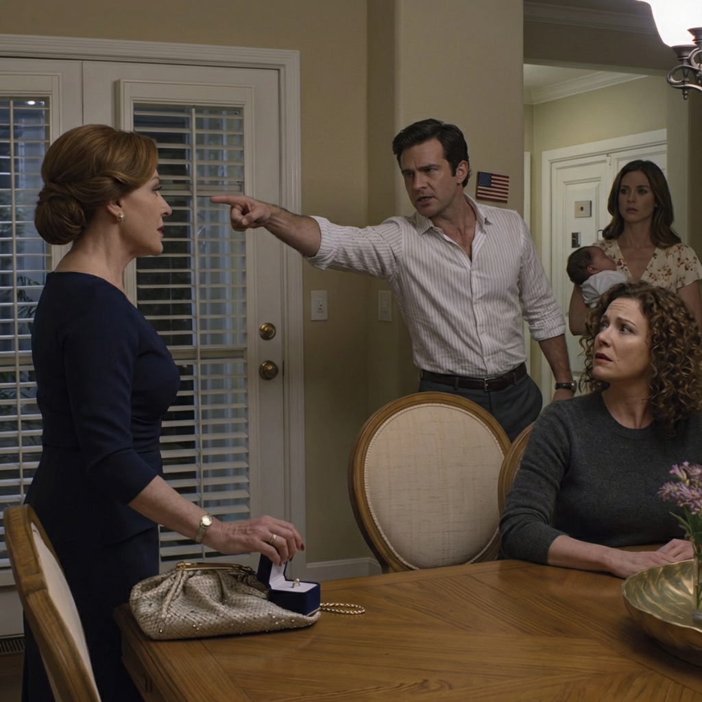 At my son’s dinner table, under the porch light leaking through the blinds, he slid a manila envelope toward me and said, “Mom, apologize to my mother-in-law or get out of my house.”