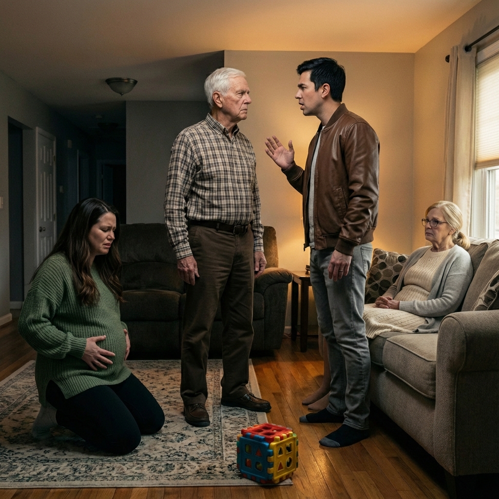 I Never Told My Son-in-Law That I Was a Retired Military Instructor Specializing in Psychological Warfare. He mocked my shaking hands, calling me “expired goods.” His mother forced my daughter—eight months pregnant—to kneel and clean the floor. I endured it all. But when he whispered to my grandson, “Cry again and you’ll sleep in the garage,” I finally spoke. Softly. Calmly. And every adult in the room froze.