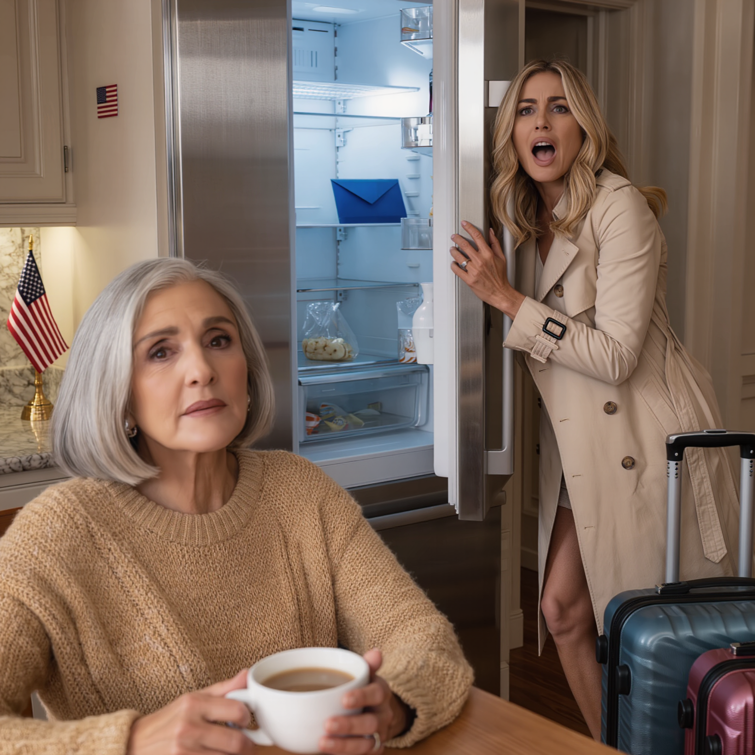 My daughter spent my entire monthly pension on a Christmas vacation, leaving me with a nearly empty kitchen. She returned with a tan and a radiant smile, expecting me to beg for help. But when she opened the refrigerator to cook dinner, the smile vanished because what she saw inside made her scream in terror.