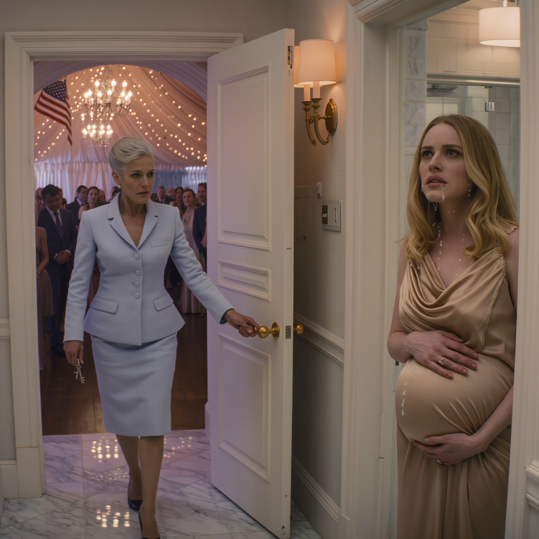 Just an hour before my sister-in-law’s wedding, I went into labor, but my mother-in-law took my phone and locked me in the bathroom, telling me to “be quiet” so as not to distract the bride, and when I woke up in the hospital bed, she begged me not to sue—then my husband came in, announced it, and her face turned pale and trembling.