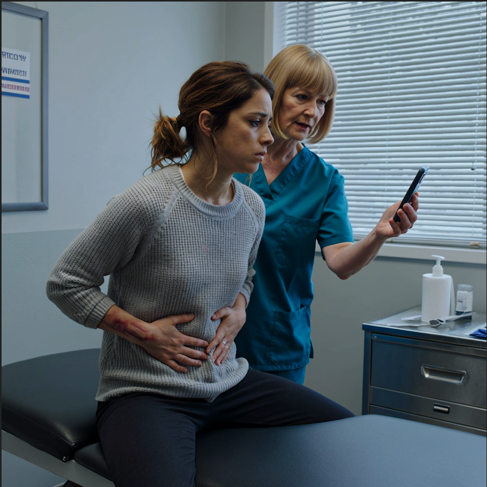 My brother broke my ribs, and my mom leaned in so close I could smell her peppermint gum and whispered, “Stay quiet—he has a future,” but my doctor didn’t blink when she saw the bruises and said, “You’re safe now,” and then she picked up the phone…