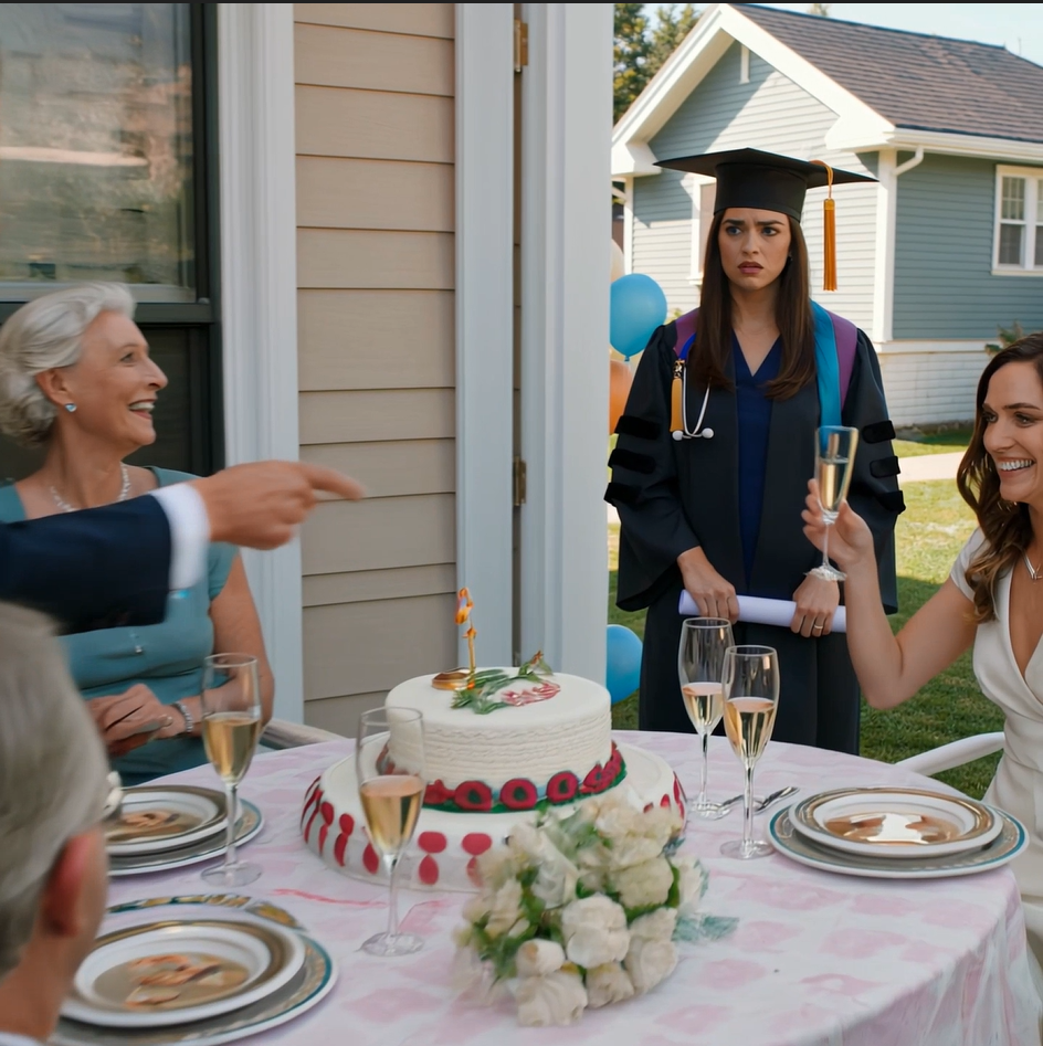 My family skipped my medical school graduation to drink champagne in my parents’ backyard—and while they were toasting my sister’s surprise engagement, I stood there in my gown and hood, realized exactly what I was in that house, walked away, changed my name, and decided they would never get another chance to forget me again.