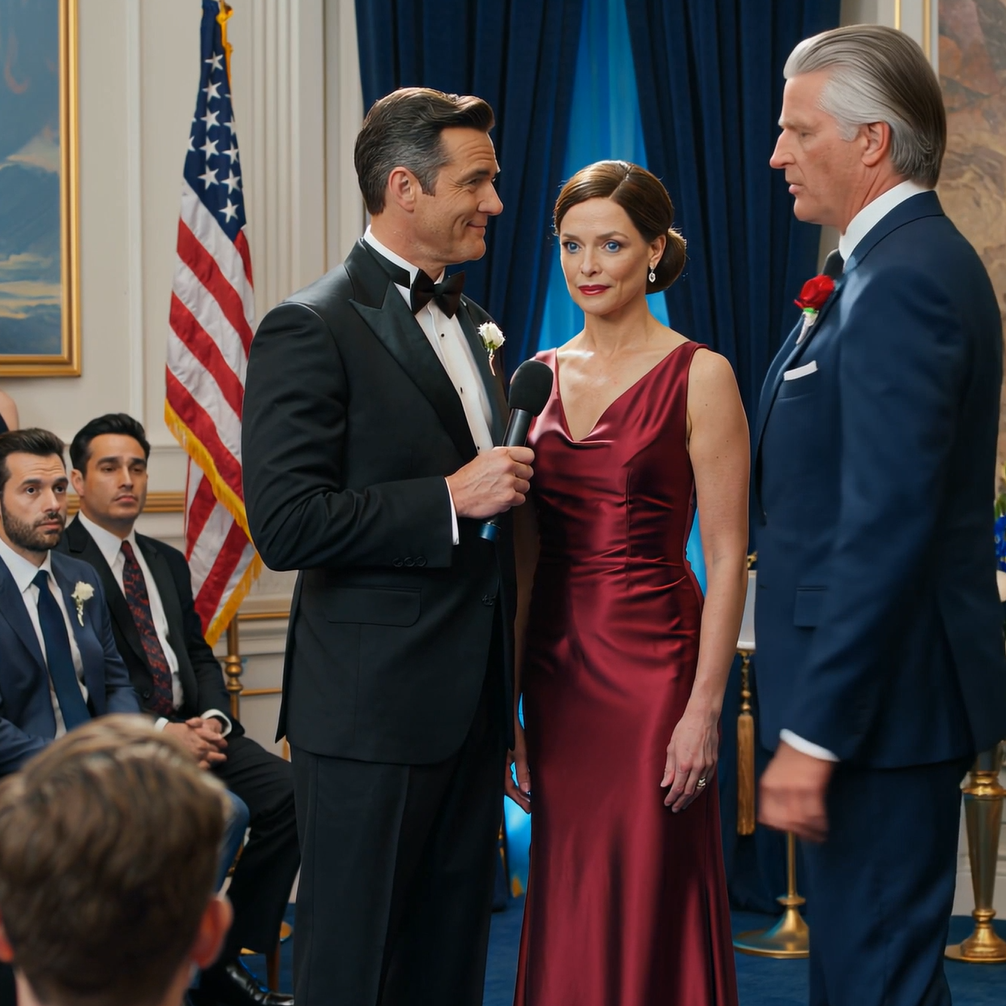 “She’s lucky because I’m still here.” My husband took the microphone at our 25th anniversary party and laughed loudly: “Let’s be honest—I’m the one who made the money, and she just stayed home and took care of the kids.” Then the hotel owner—a powerful man who had been watching from the shadows—stepped onto the stage, took the microphone, and said, “She isn’t lucky… she’s the one I lost. I’ve been waiting 25 years for you to show everyone who you really are like this.”