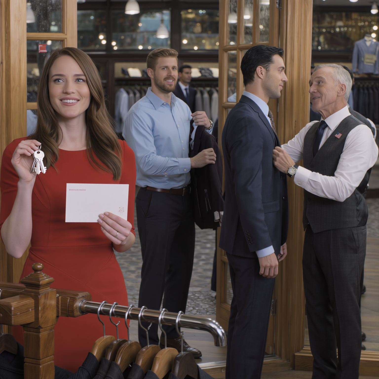 My fiancé said, ‘The wedding will be canceled if you don’t put the house, the car, and even your savings in my name.’ I didn’t argue. I didn’t cry. That night, I changed the locks and dropped his wedding suit off for donation. The next day, he walked into the bridal boutique for his final fitting and froze when he saw another man wearing his jacket.