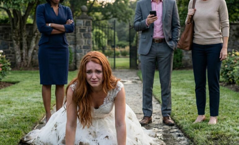 The morning of my engagement shoot, I was already in white when my sister’s fiancé grabbed my arm and shoved me into the mud. He leaned close, voice like poison: “That’s where you belong.” I looked up—shaking—and saw my sister smirk. “Relax,” she said, “pity points help.” Everyone laughed. I didn’t. I just wiped the dirt from my ring and whispered, “Say it again.” Because the next photos? They wouldn’t be smiling. And neither would they.