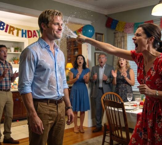 My stepmother splashed water in my face in front of everyone and screamed, “You’re not family!” I hadn’t even been invited to my own father’s birthday, but I just smiled and said, “You’ll regret that.” Moments later, when my dad’s billionaire investor walked through the door and called out my name, every single face in the room went pale — the silence was deafening..