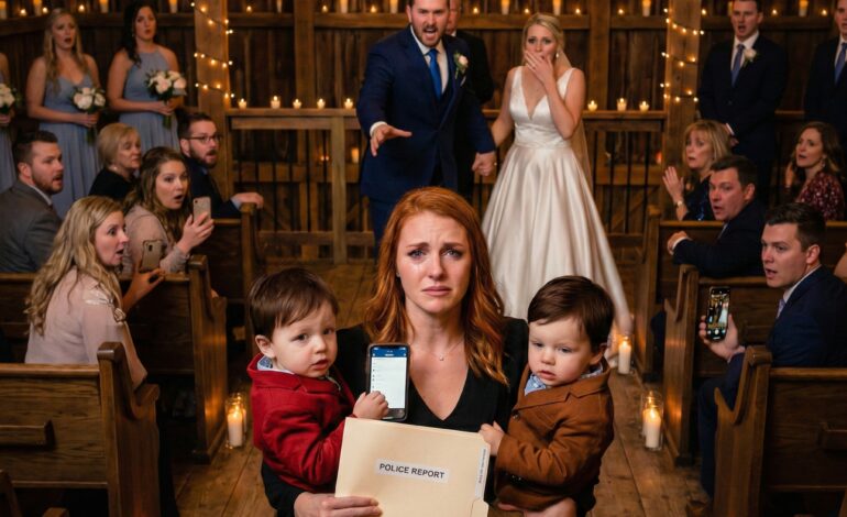 Nine months pregnant, I begged him to let me back inside. He didn’t even look at my swollen belly—just the door. “You’re a burden,” he said, and shoved me into the screaming blizzard. Snow swallowed my cries. I survived… somehow. One year later, he stood at the altar, smiling like I’d never existed. I walked in, twins in my arms. “Congratulations,” I whispered. “Now… let’s tell everyone what you did.” And I raised the evidence that would ruin him.