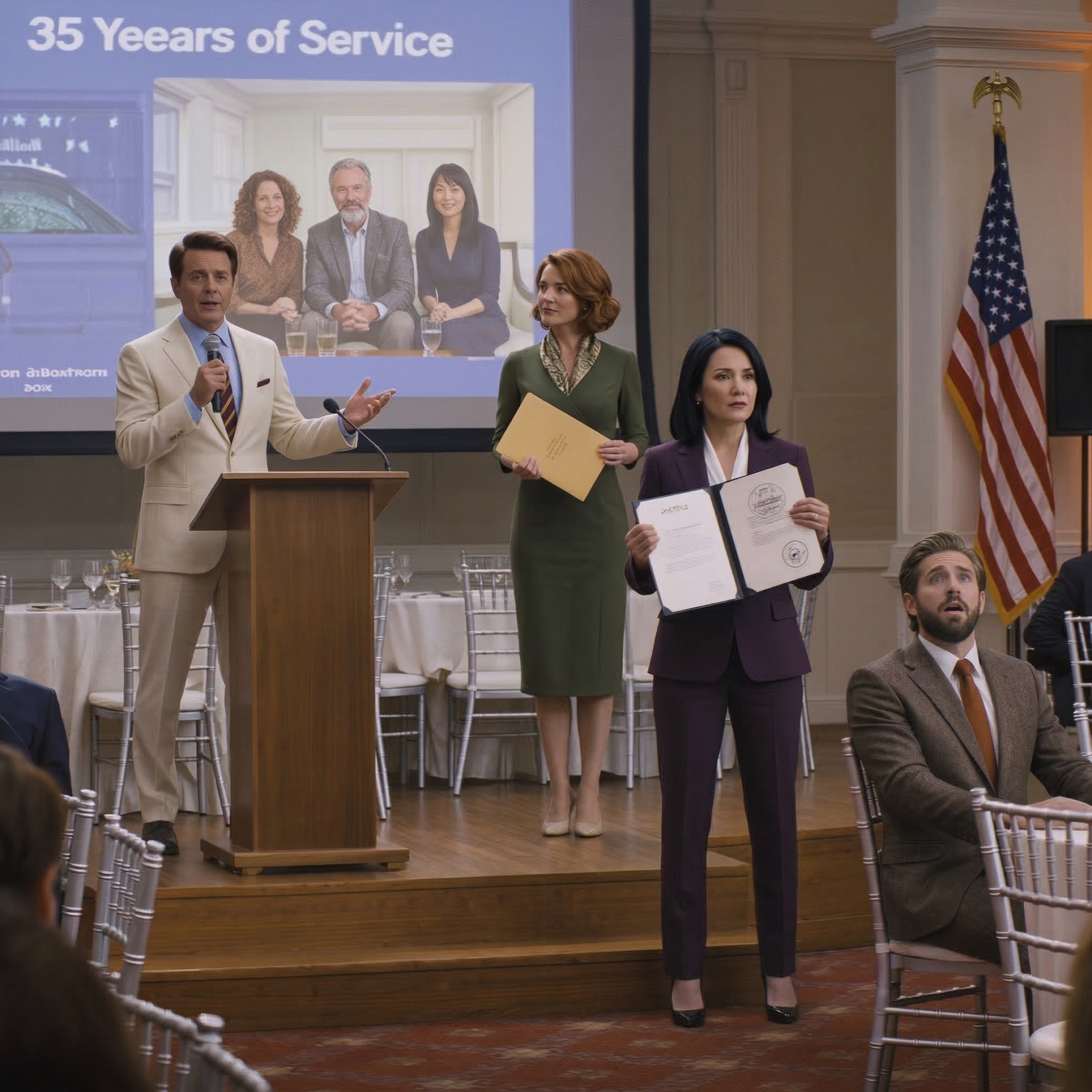 På min pappas pensionsfest höll han ett tal och tackade alla— utom mig. När någon frågade varför, skrattade han: “Hon är inte värd att nämna.” Sjuttio kollegor tittade på. Jag stod upp, gick till podiet och sa, “innan jag gick, det finns en sak som pappa glömde att nämna.” Jag räckte honom en mapp. När hans chef öppnade den blev rummet tyst.