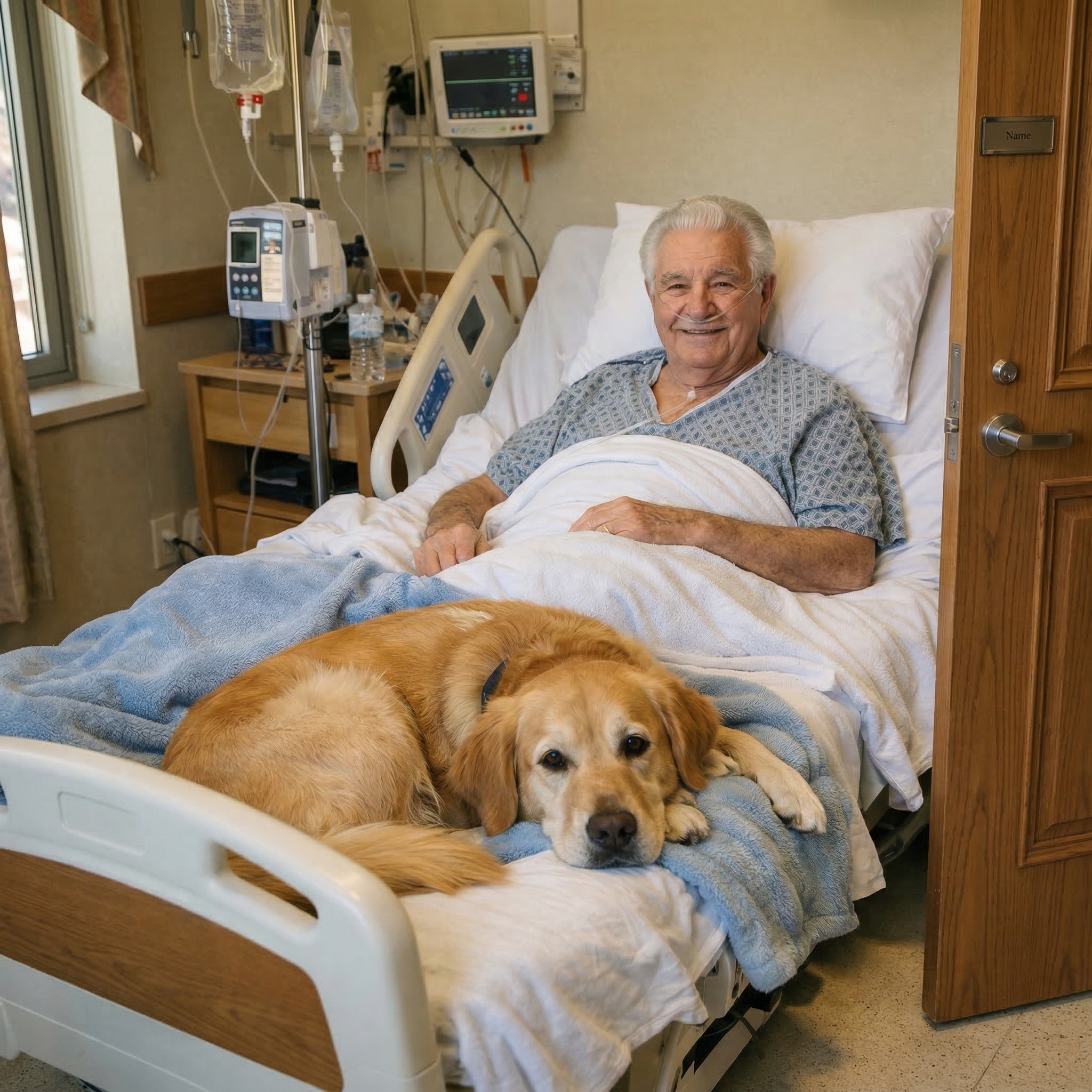 Läkarna tillät till slut hunden att gå in på avdelningen för att träffa den äldre mannen och lägga sig vid hans säng. Men på kvällen öppnade sjuksköterskan som var i tjänst tyst dörren för att kolla till patienten – och det hon såg där frös bokstavligen till på tröskeln