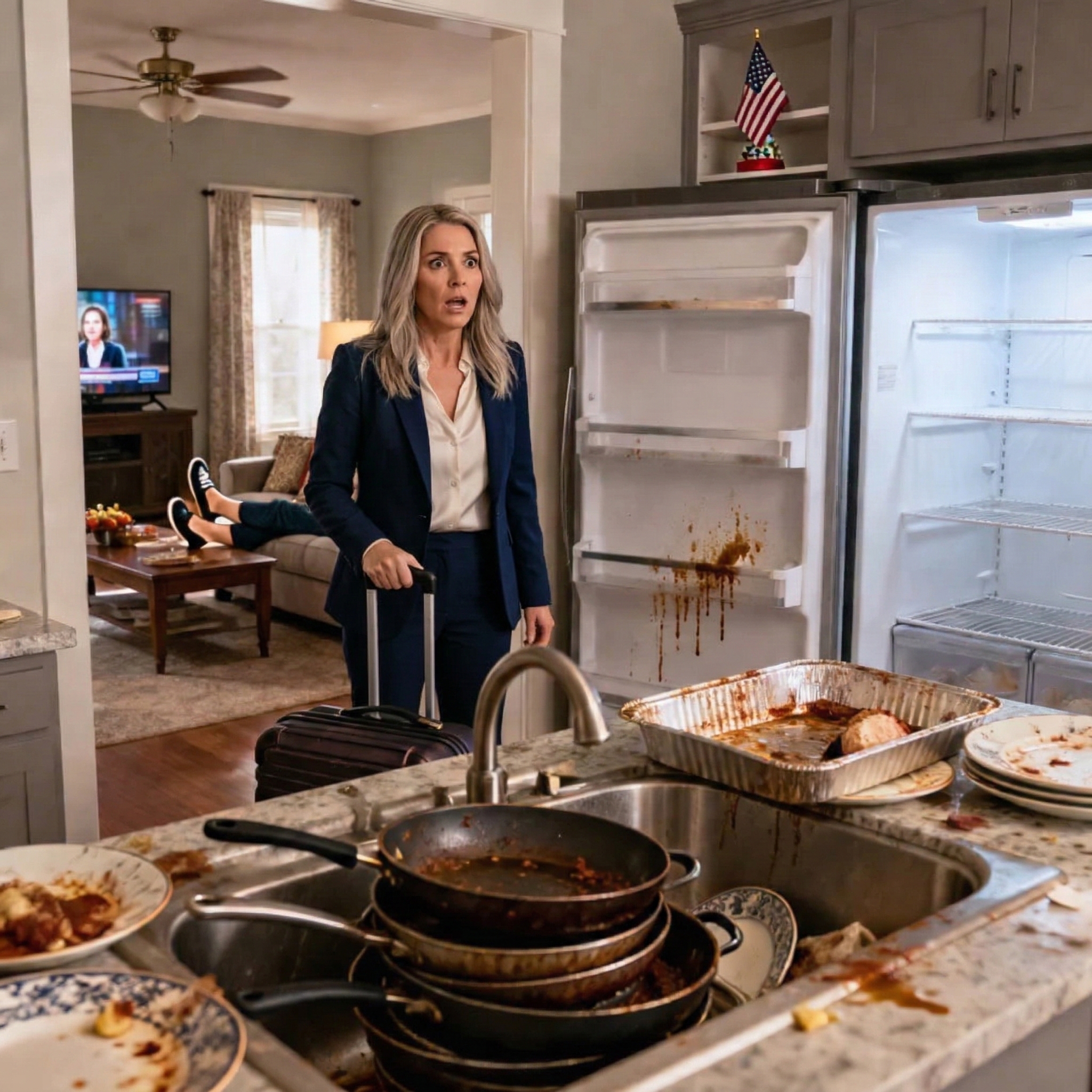 JAG KOM HEM TILL ETT FÖRSTÖRT KÖK OCH ETT TOMT KYLSKÅP MAMMA SA, “DET ÄR DIN TUR ATT STÄDA EFTER THANKSGIVING!” MIN SYSTER FLINADE, “VI TÄNKER INTE GÅ.” SÅ JAG BYTTE LÅS OCH LÄMNADE EN LAPP: DE RINGDE MIG GRÅTANDE