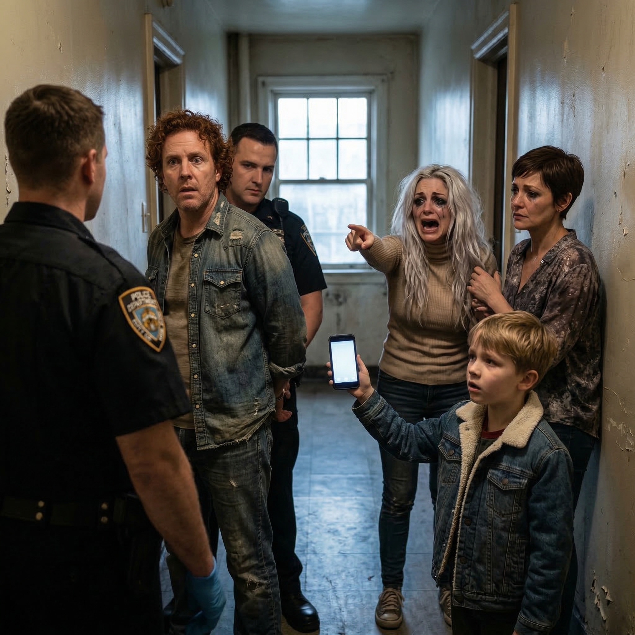 Jag gick med på att vara barnvakt åt min systers sjuåring för en natt. Nästa morgon knackade polisen på min dörr. “Du är arresterad för kidnappning.” Bakom dem snyftade min syster och hävdade att jag hade tagit hennes son utan tillstånd. Jag stod där frusen—tills min brorson klev fram, händerna darrade. “Officer… titta på det här.”