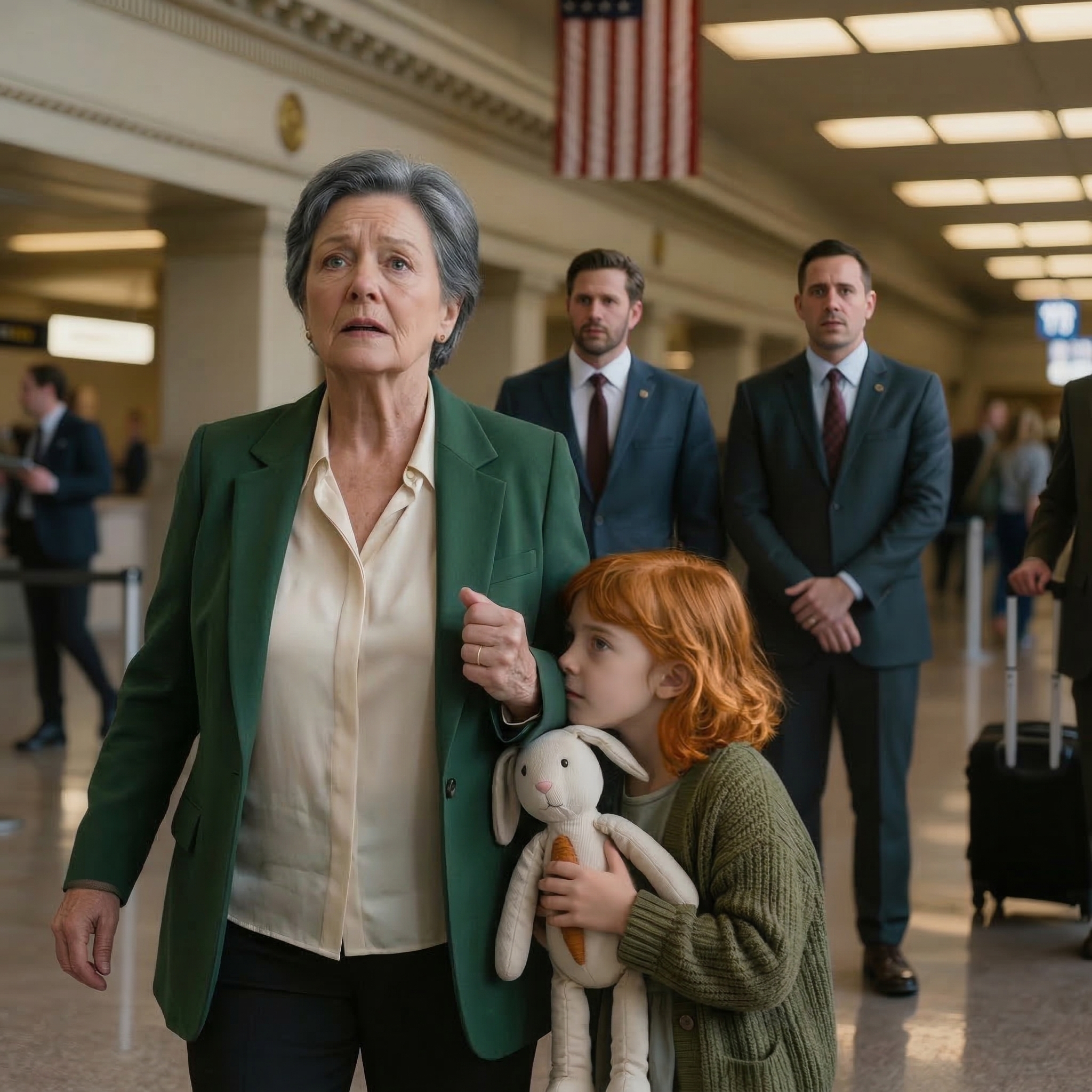 På O’Hare tog mitt 7-åriga barnbarn tag i min hand och viskade, “Han är borta. Vi måste gå nu.” Minuter senare spårade två män i mörka kostymer oss, och en sliten uppstoppad kanin gömde det enda beviset som min son inte kunde bära. En ledtråd till biblioteket ledde till en valvnyckel, en journalist på deadline och en midnattsflykt mot en stuga vid sjön tills en främling från min sons förflutna anlände med en sista order: försvinn ikväll.