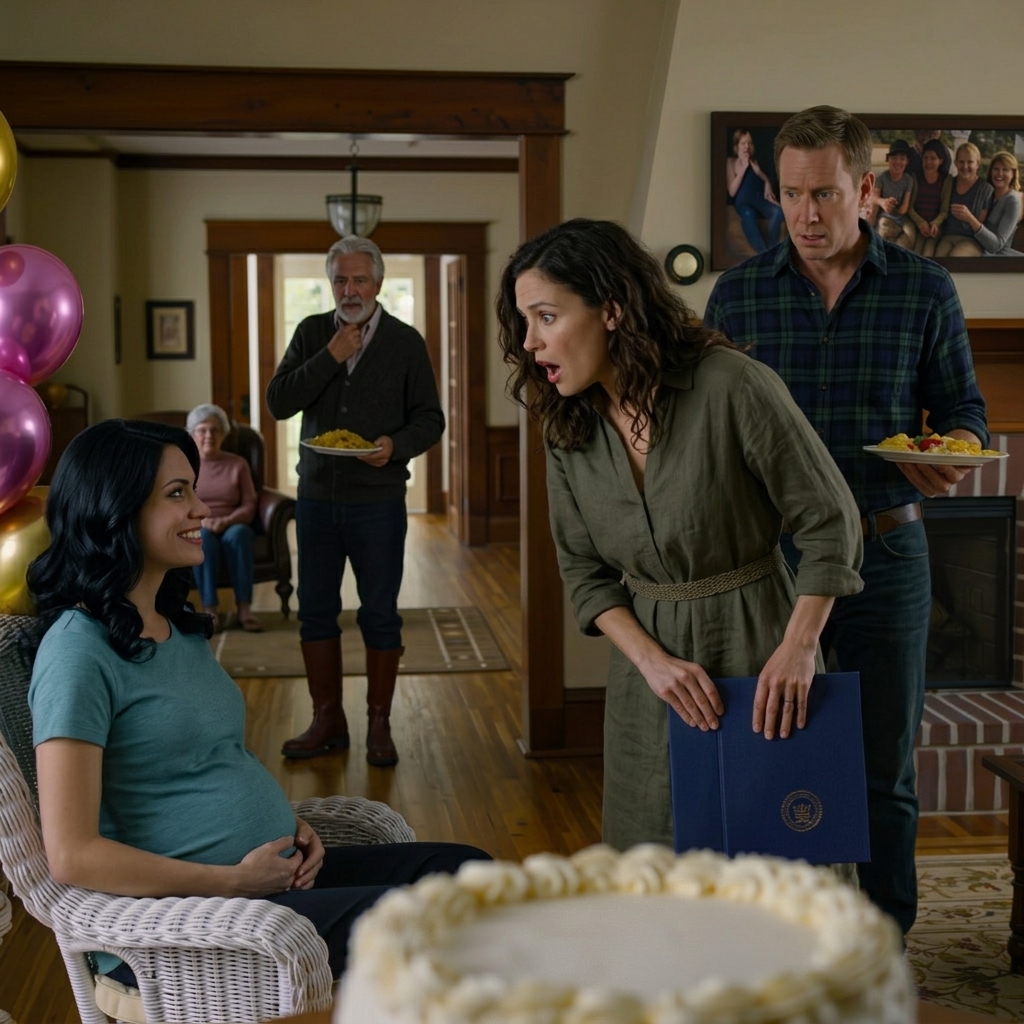 Min pappa åt kall pasta i korridoren på äldreboendet jag köpte till honom, min mamma var inrullad i ett hörn som om hon behövde tillstånd att sitta, och tvärs över rummet log min gravida svägerska under rosa ballonger—right innan jag sträckte mig in i min väska för den blå mappen som kunde avsluta hennes lilla kungarike i ett drag.